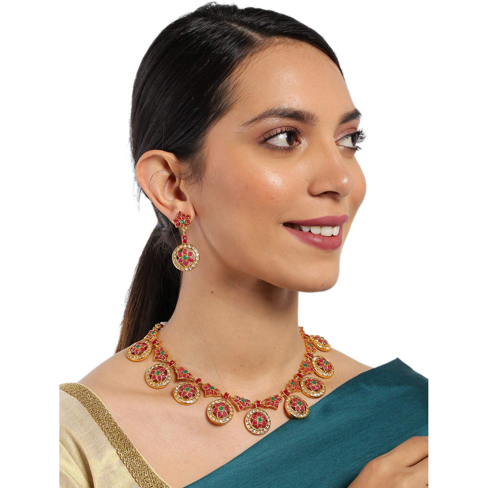 ZAVERI PEARLS Gold Tone Traditional Choker Necklace Set For Women-ZPFK8982