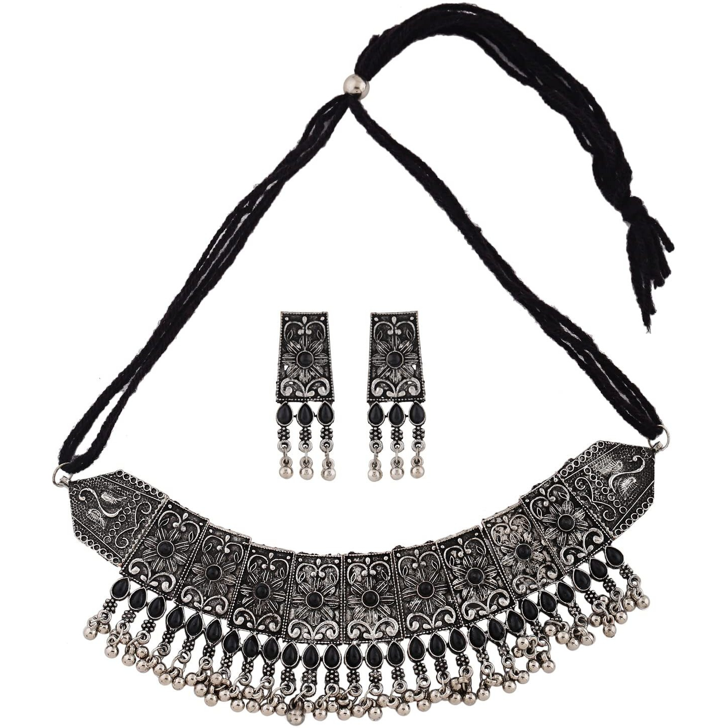 Shining Diva Fashion Latest Stylish Traditional Oxidised Silver Necklace Jewellery Set for Women (13167s)