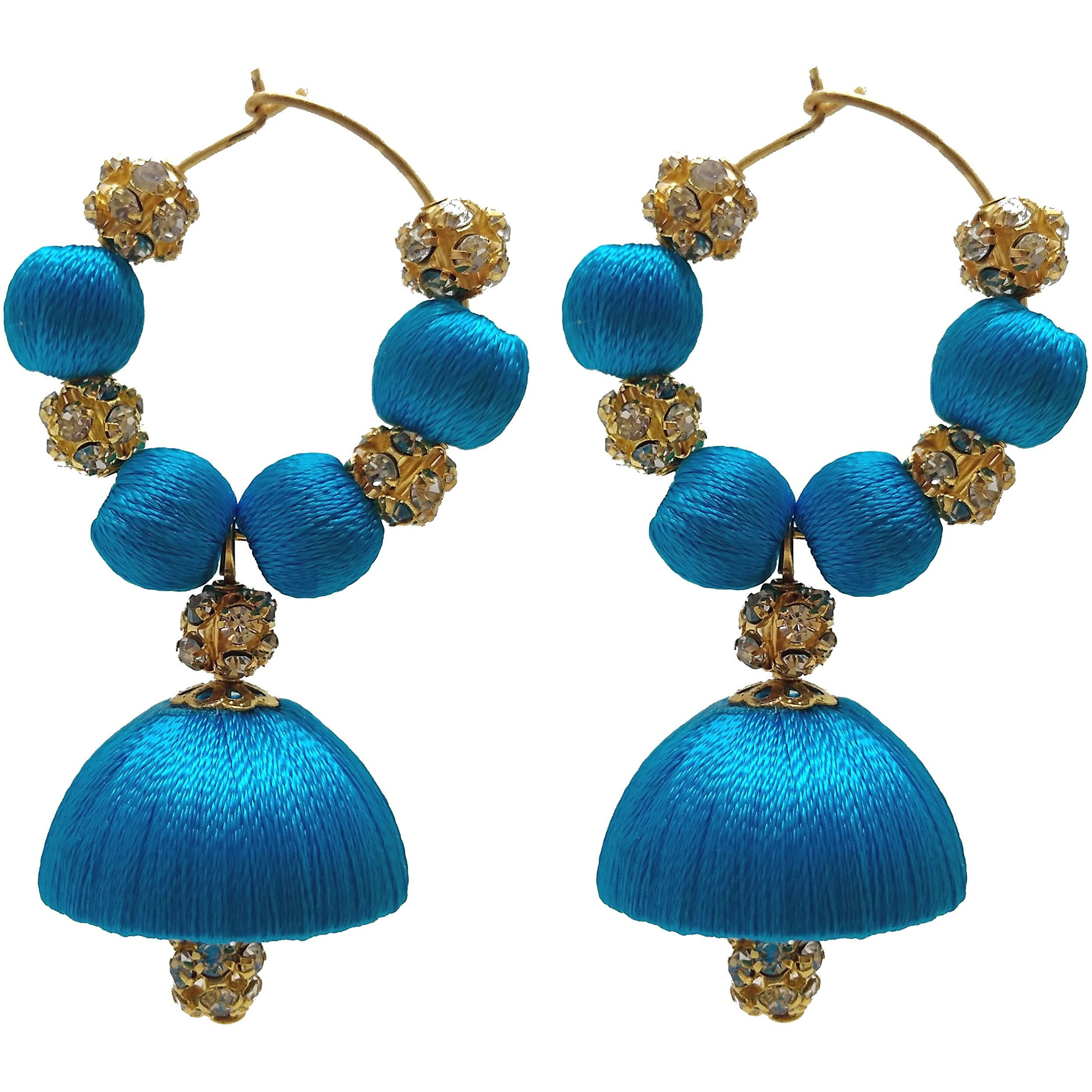 MDS Fashions Two Layer Silk Thread Necklace with Stone Balls and Earring Set for Beautiful Women (MDS-1049) (Sky Blue)