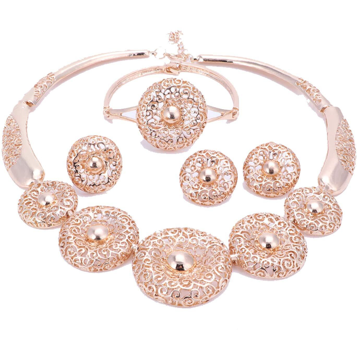 Young & Forever Gift Elite Mesmerizing Prom Overgild Gold-Plated Jewelry Set With Bracelet and Rings Set (4 Pcs) For Women