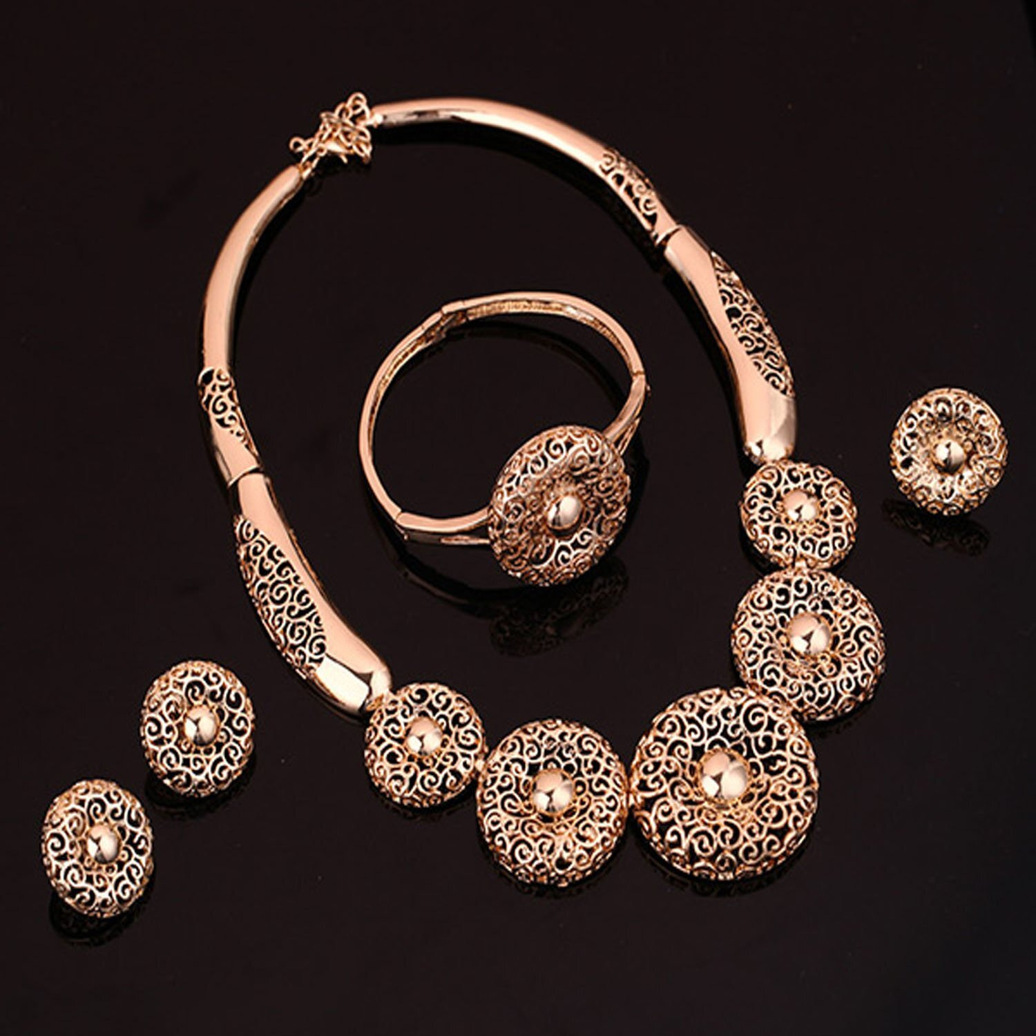Young & Forever Gift Elite Mesmerizing Prom Overgild Gold-Plated Jewelry Set With Bracelet and Rings Set (4 Pcs) For Women