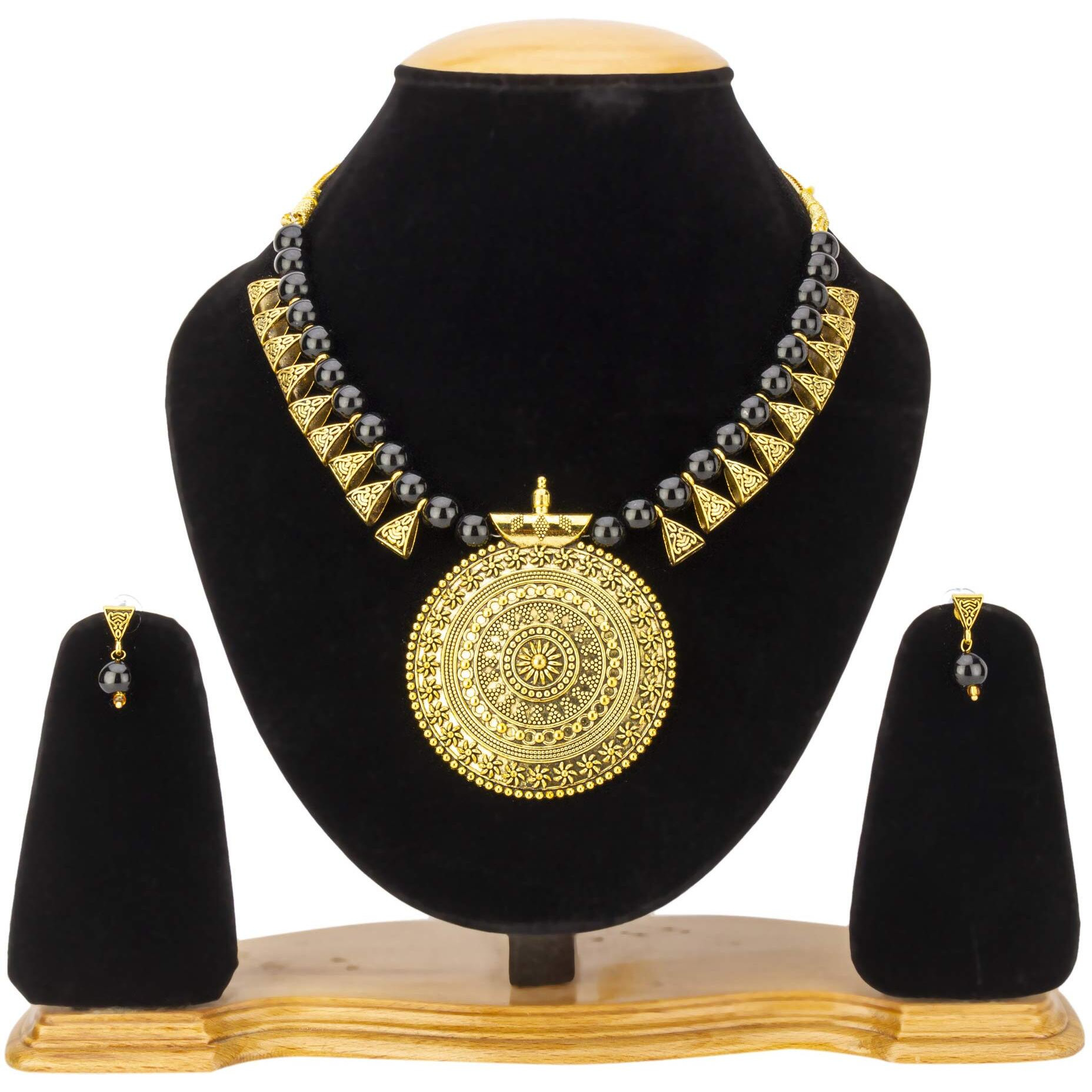 Jewels Galaxy Special Beaded Exclusive Edition Amazing Necklace Set for Women/Girls (Gold Black) (CT-NC-44000)