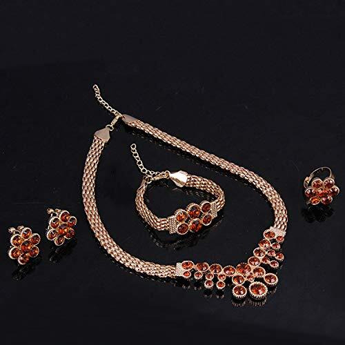Young & Forever Gift Mesmerizing Gold Plated Red Ruby Crystal and Cubic Zirconia Necklace Set Combo of Necklace Set with Earrings, Bracelet and Ring for Girls and Women Jewellery Combo for Girls and Women