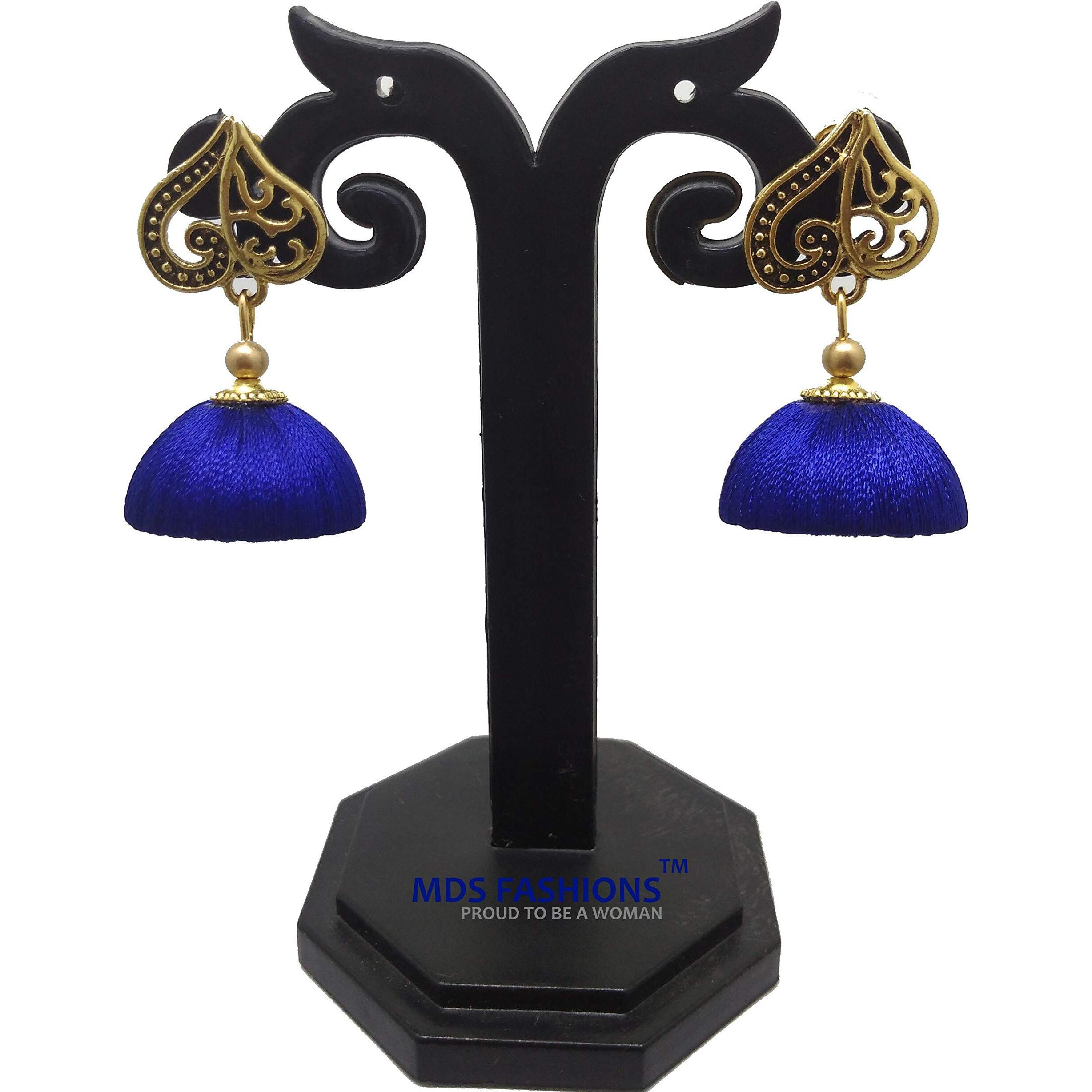 MDS FASHIONS Silk Thread Beads with Antique Heart Necklace and Earrings set for Beautiful Women (MDS-1047) (Navy Blue)