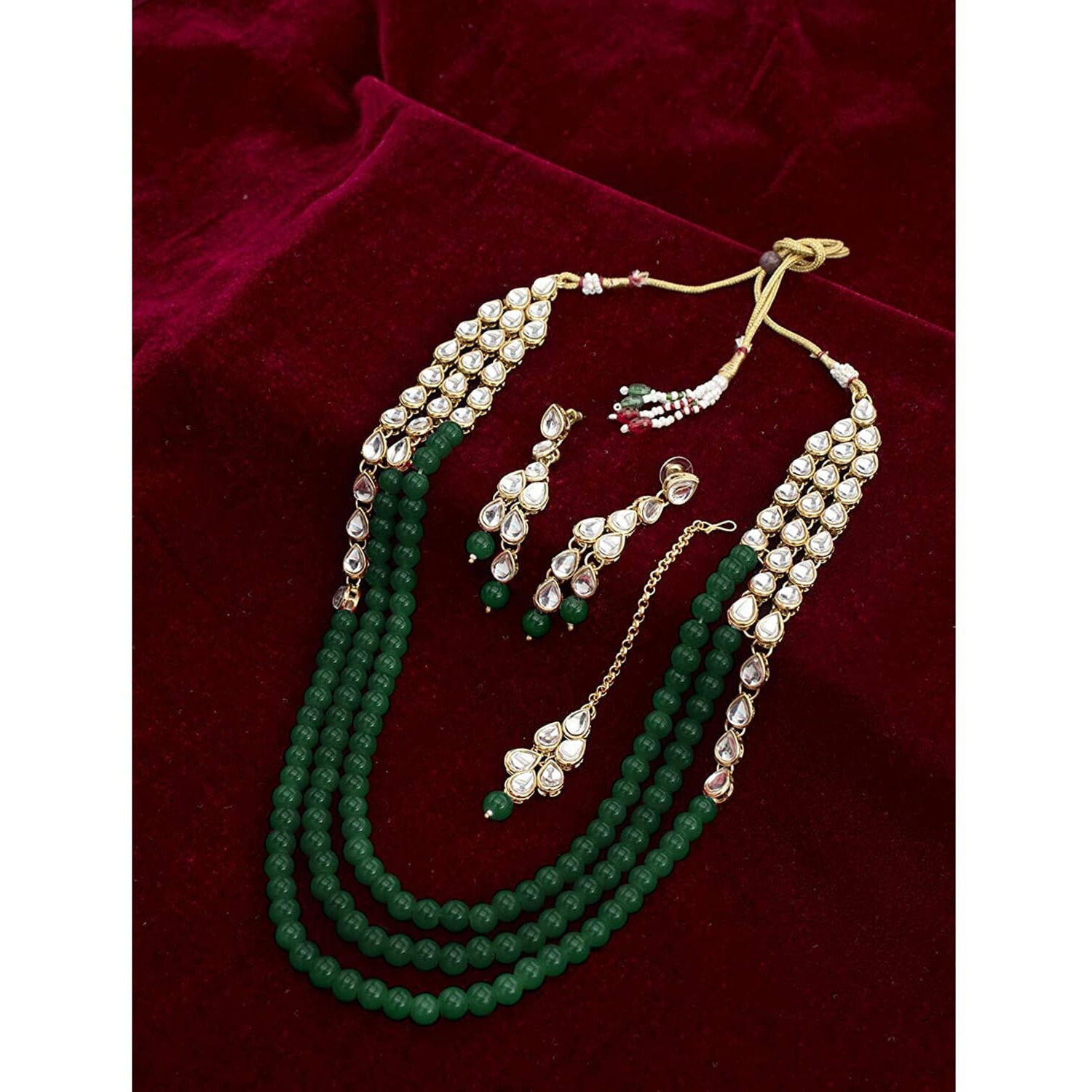 Peora 18K Gold Plated Traditional Jewellery Kundan Pearl Layered Necklace Earring Maang Tika Set for Women Fancy