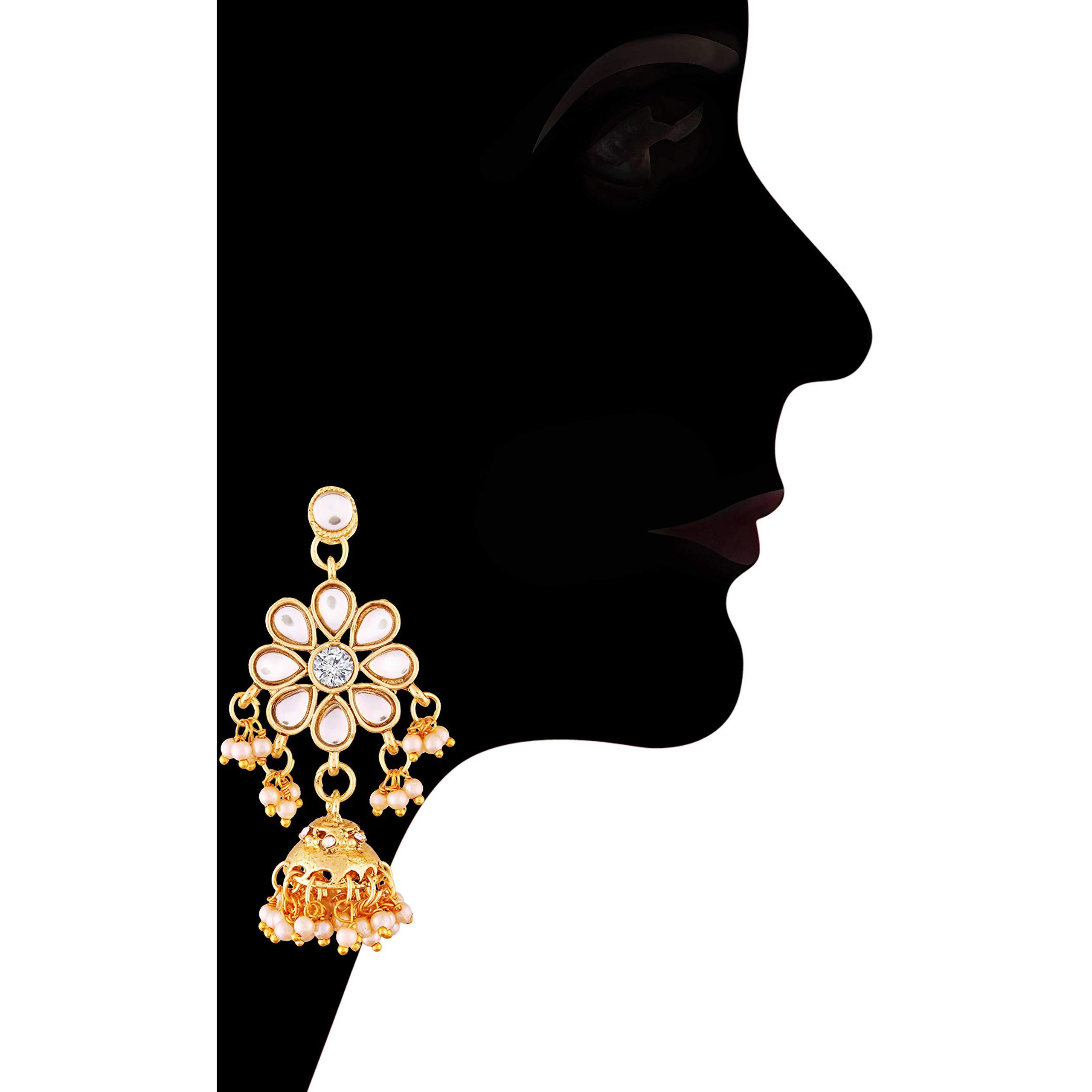 I Jewels 3 Layered Multi Strand Floral Kundan & Pearl Beaded Necklace For Women/Girls (M4094R)