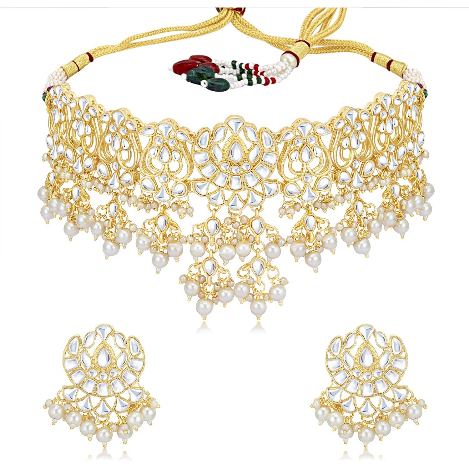 Sukkhi Exotic Kundan Gold Plated Pearl Choker Necklace Set for Women