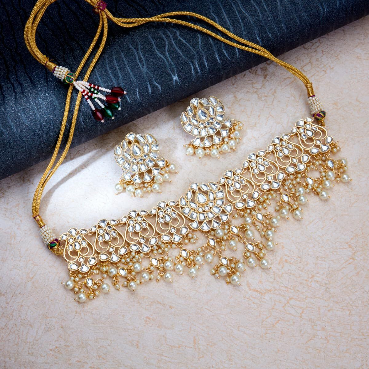 Sukkhi Exotic Kundan Gold Plated Pearl Choker Necklace Set for Women