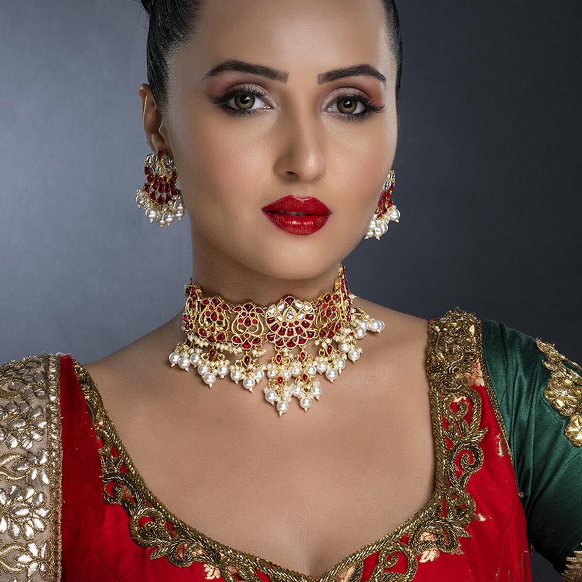 Sukkhi Fascinating Gold Plated Pearl Choker Necklace Set for Women
