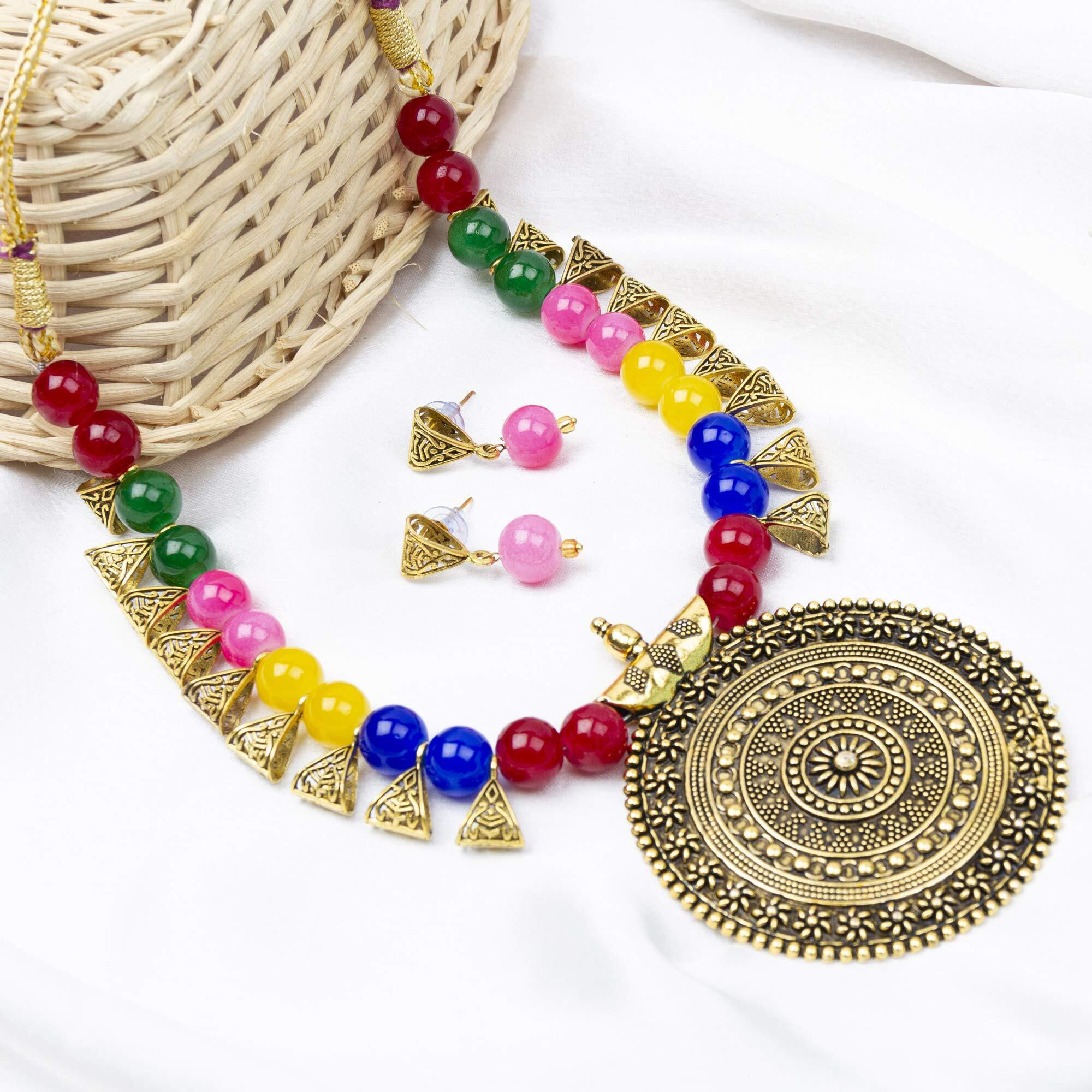 Jewels Galaxy Special Beaded Exclusive Edition Amazing Necklace Set for Women/Girls (Gold Multi) (CT-NC-44001)