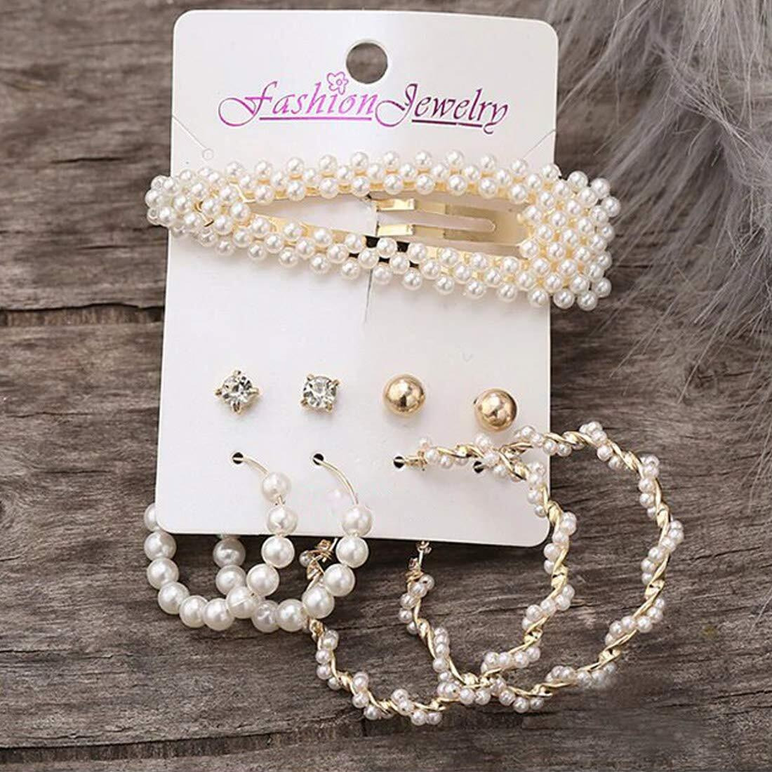 Jewels Galaxy Unisex-Adult Trending Set of 4 Stud & Hoop Earrings With a Pearl Clature (JG-PC-ERG-181)