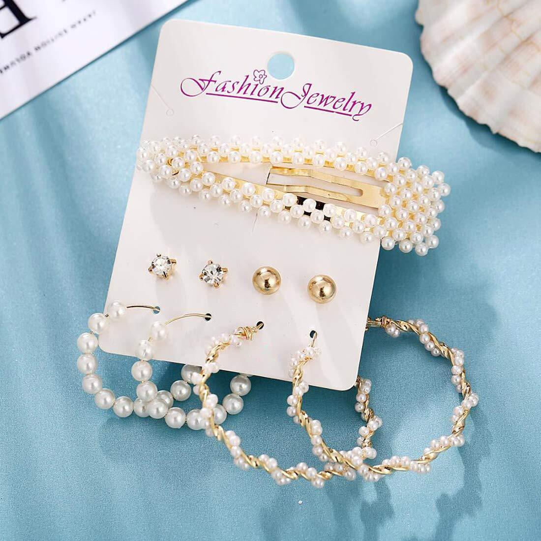Jewels Galaxy Unisex-Adult Trending Set of 4 Stud & Hoop Earrings With a Pearl Clature (JG-PC-ERG-181)