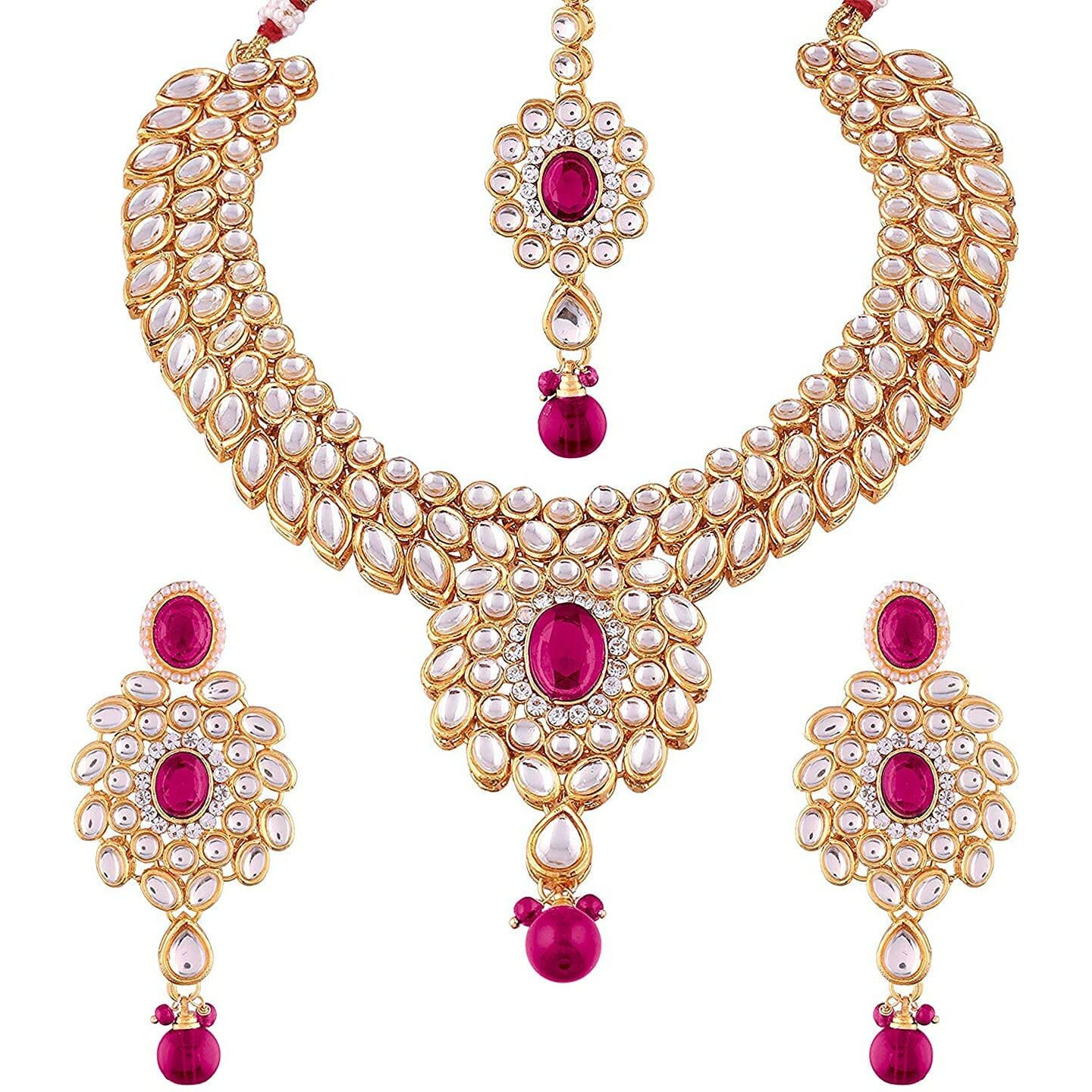 Peora Indian Traditional Gold Plated Kundan Blue Jewellery Set with Earrings Maang Tikka for Women Girls