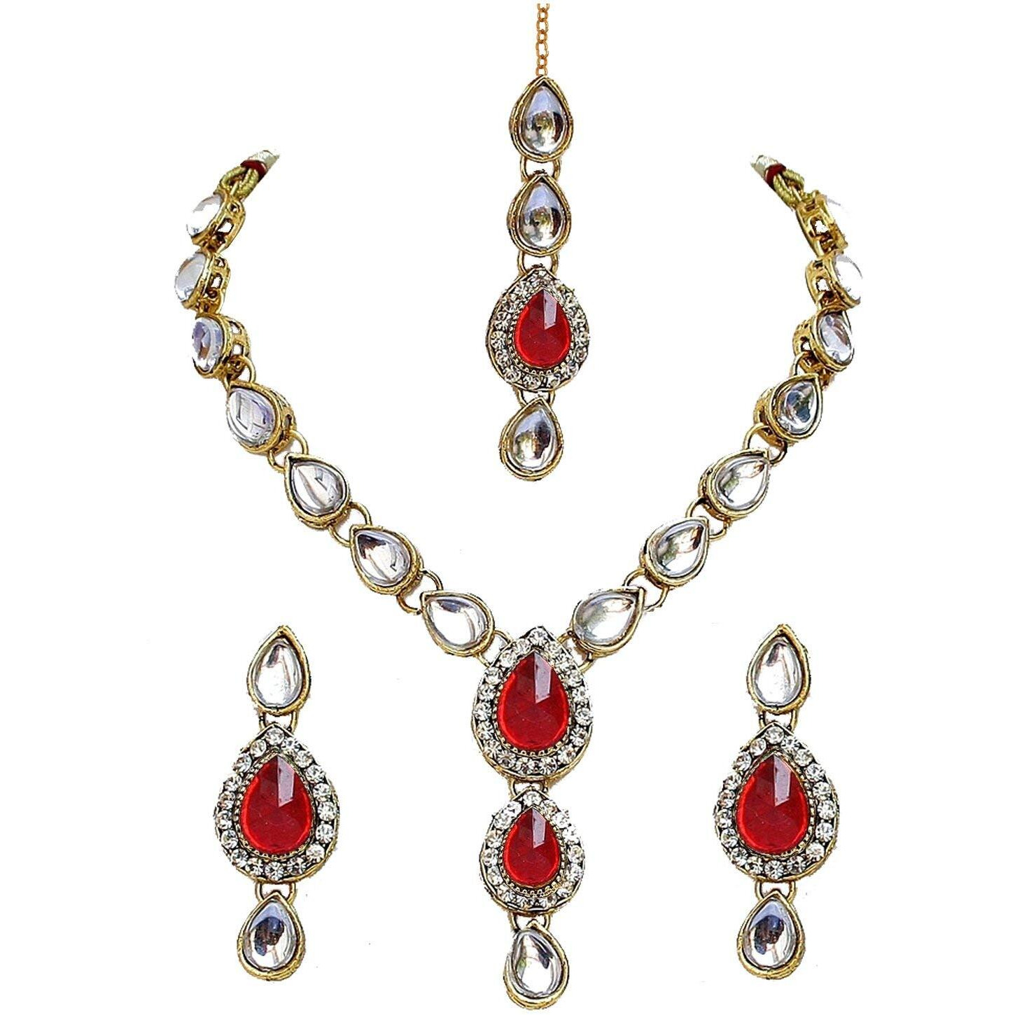 Lucky Jewellery 1-Line Red Colour Kundan Set (MSK-1-LINE-RED)