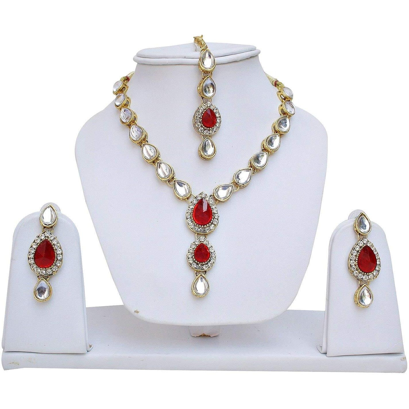 Lucky Jewellery 1-Line Red Colour Kundan Set (MSK-1-LINE-RED)
