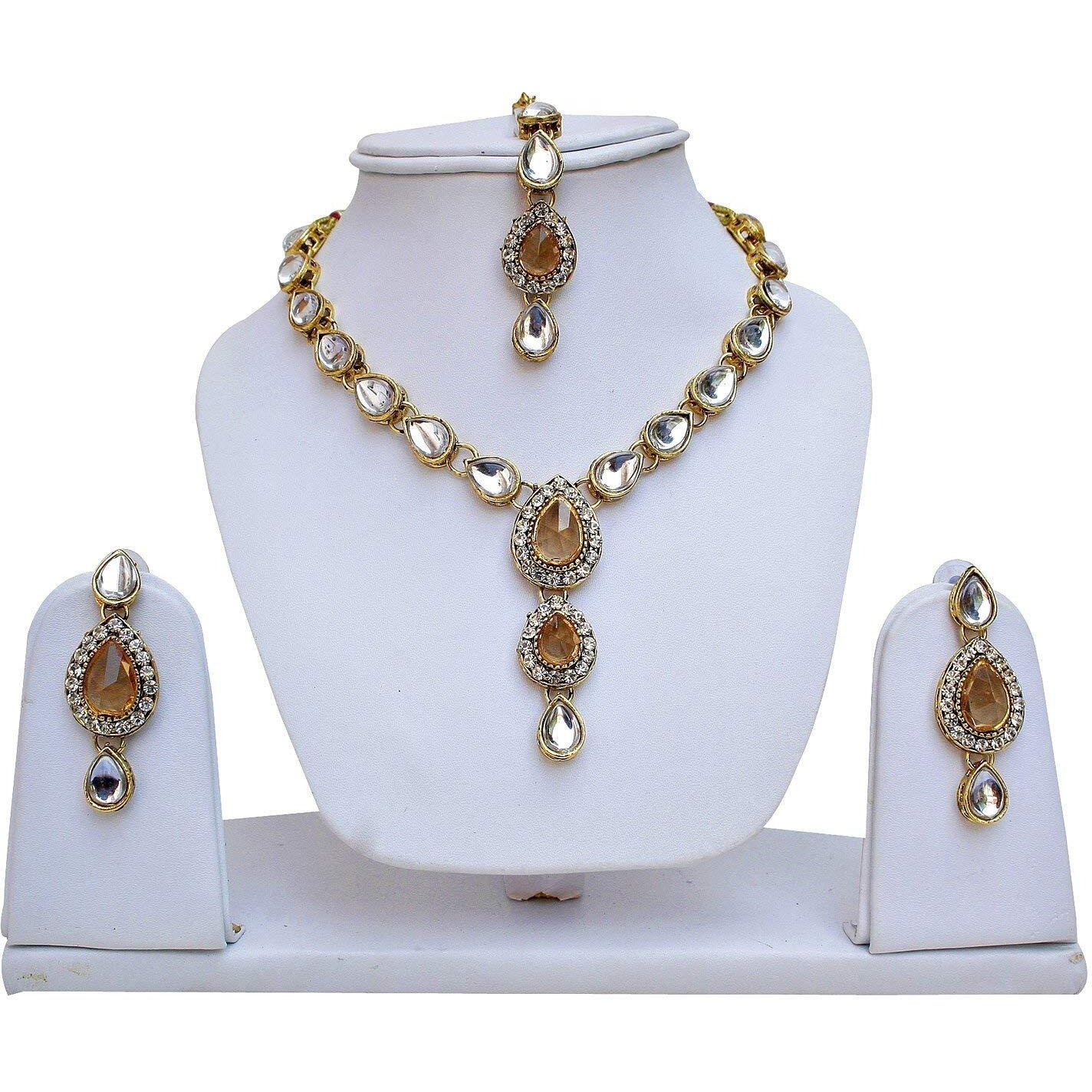 Lucky Jewellery 1-Line Golden Colour Kundan Set (MSK-1-LINE-LCT)