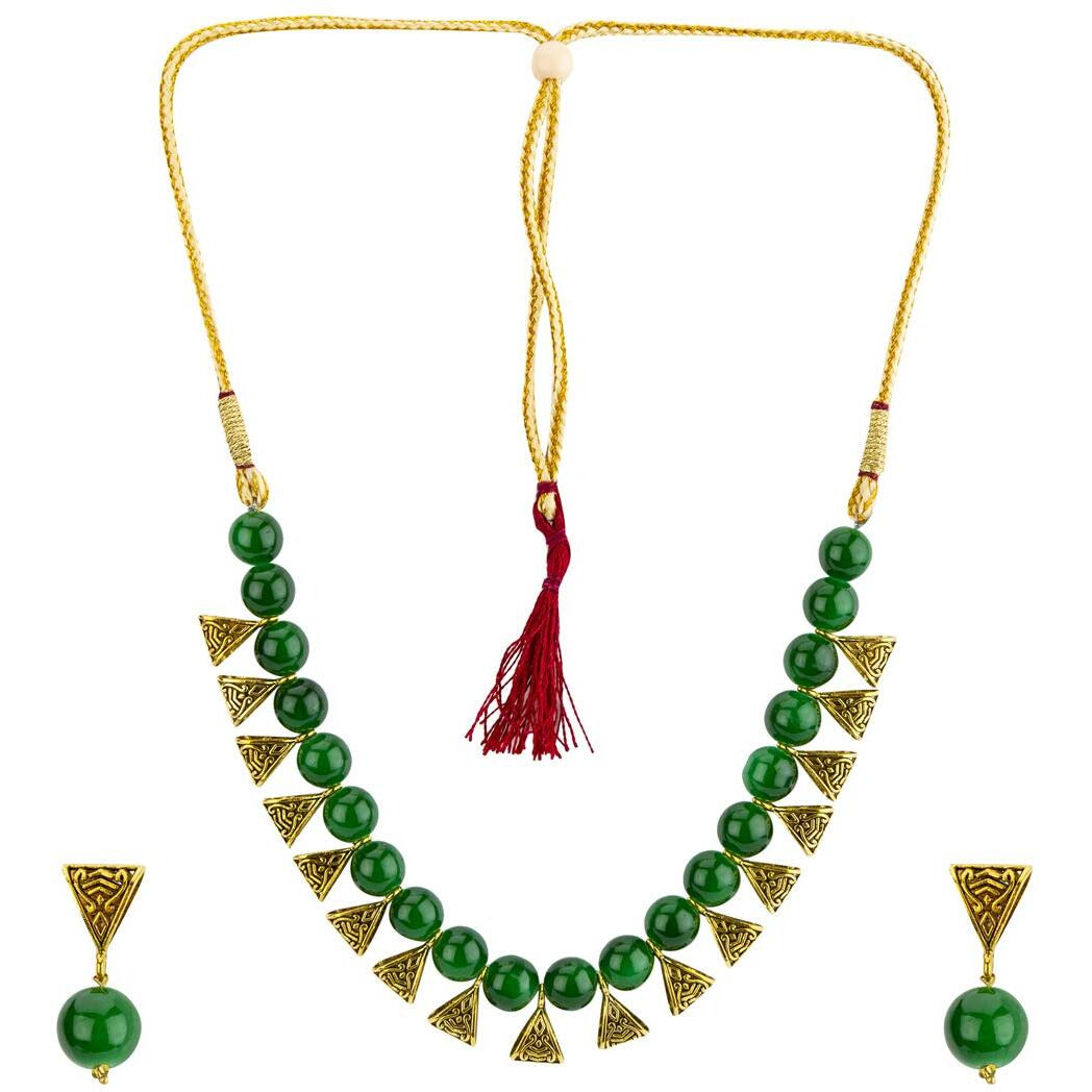 Jewels Galaxy Womens Beaded Designer Mesmerizing Necklace Set Green (CT-NCK-44040)