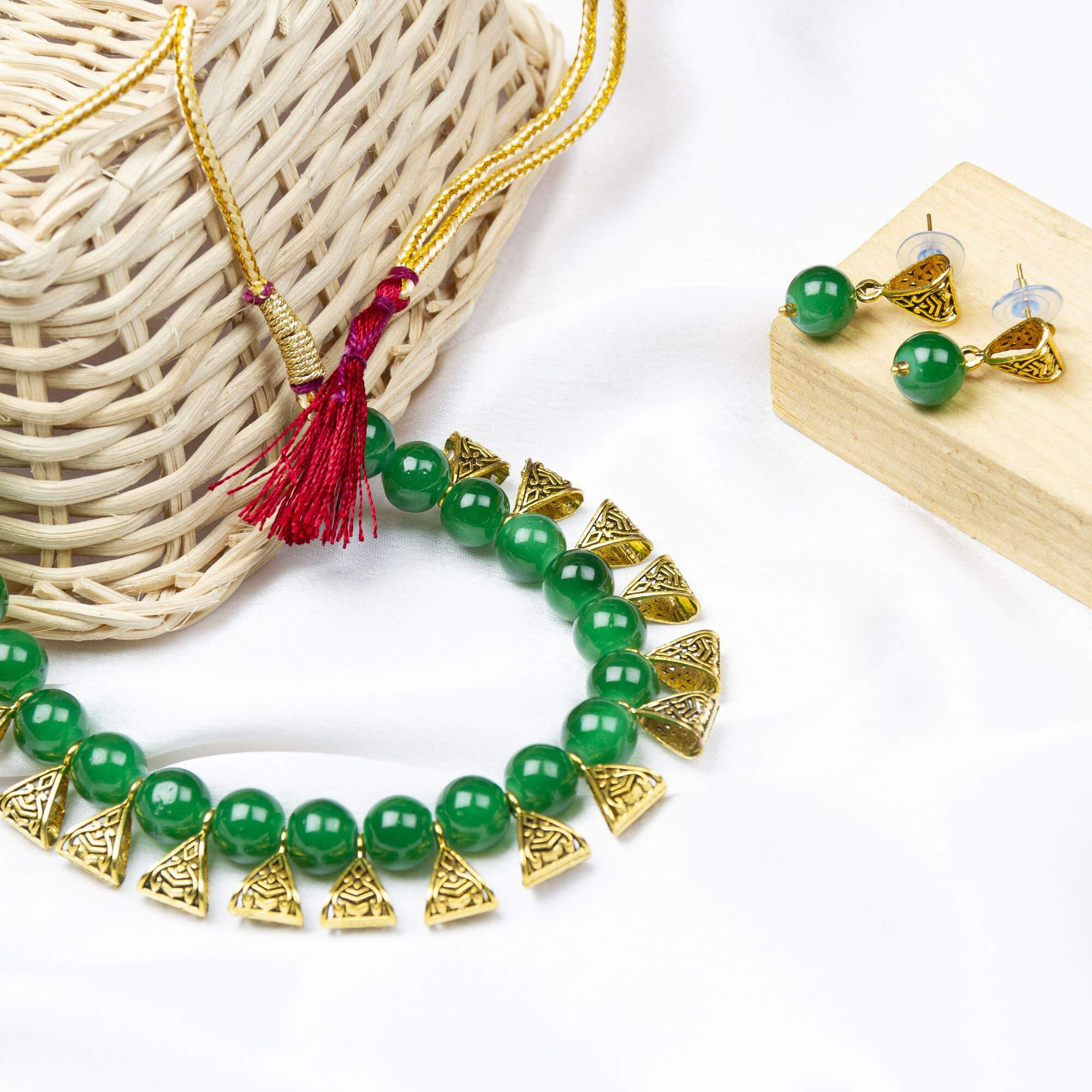 Jewels Galaxy Womens Beaded Designer Mesmerizing Necklace Set Green (CT-NCK-44040)
