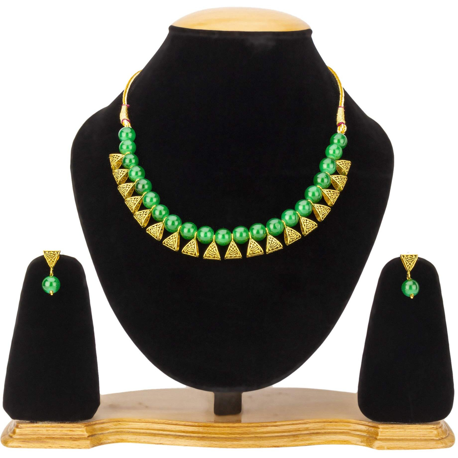 Jewels Galaxy Womens Beaded Designer Mesmerizing Necklace Set Green (CT-NCK-44040)