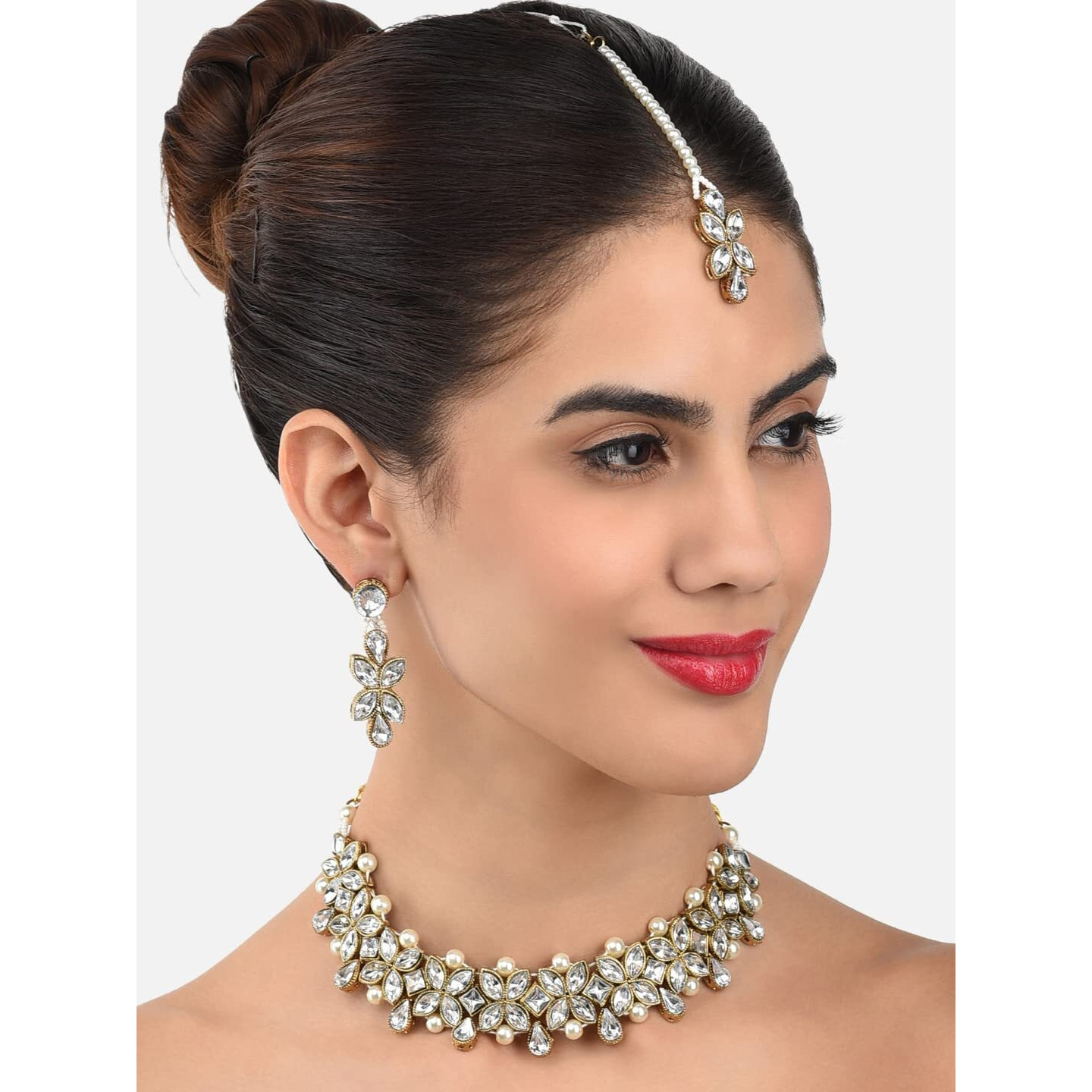 ZAVERI PEARLS Alluring Crystal Shine Stones & Pearls Choker Jewellery Set For Women-ZPFK9365