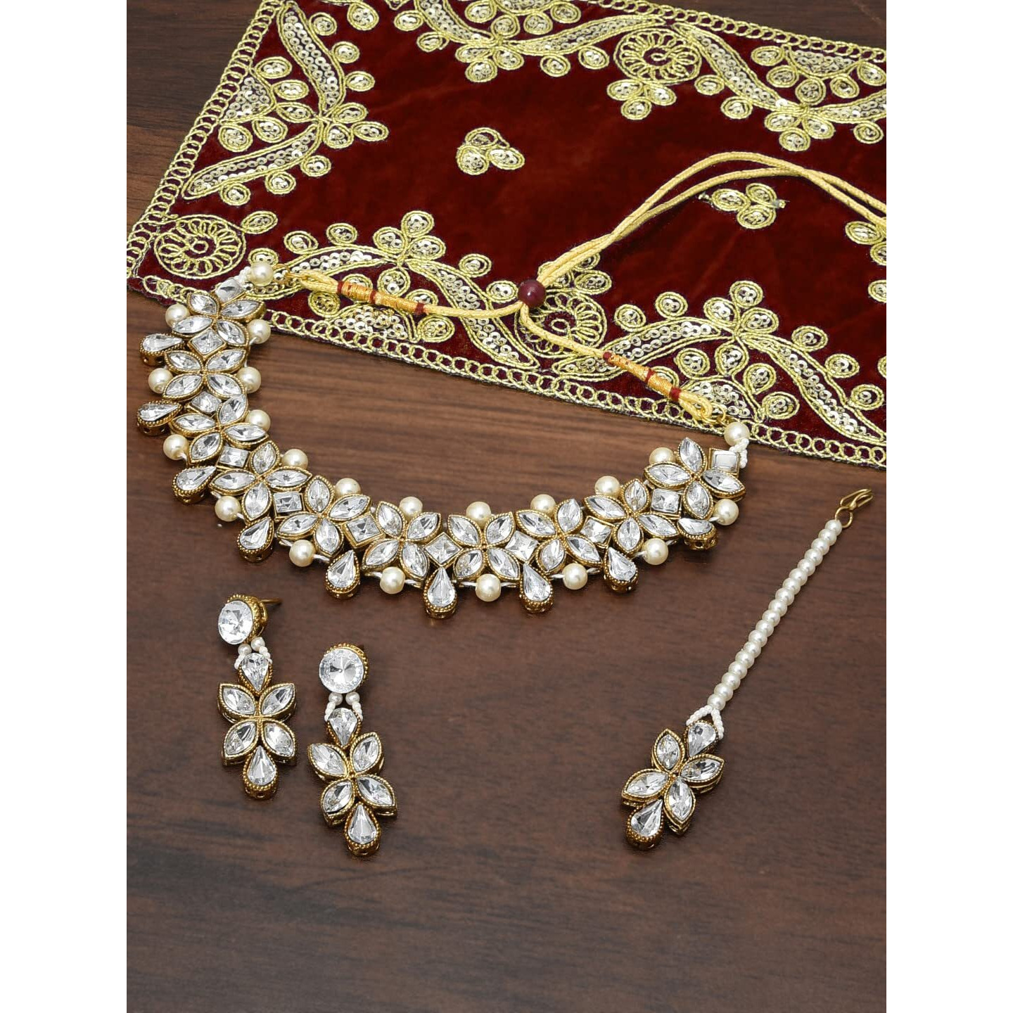 ZAVERI PEARLS Alluring Crystal Shine Stones & Pearls Choker Jewellery Set For Women-ZPFK9365