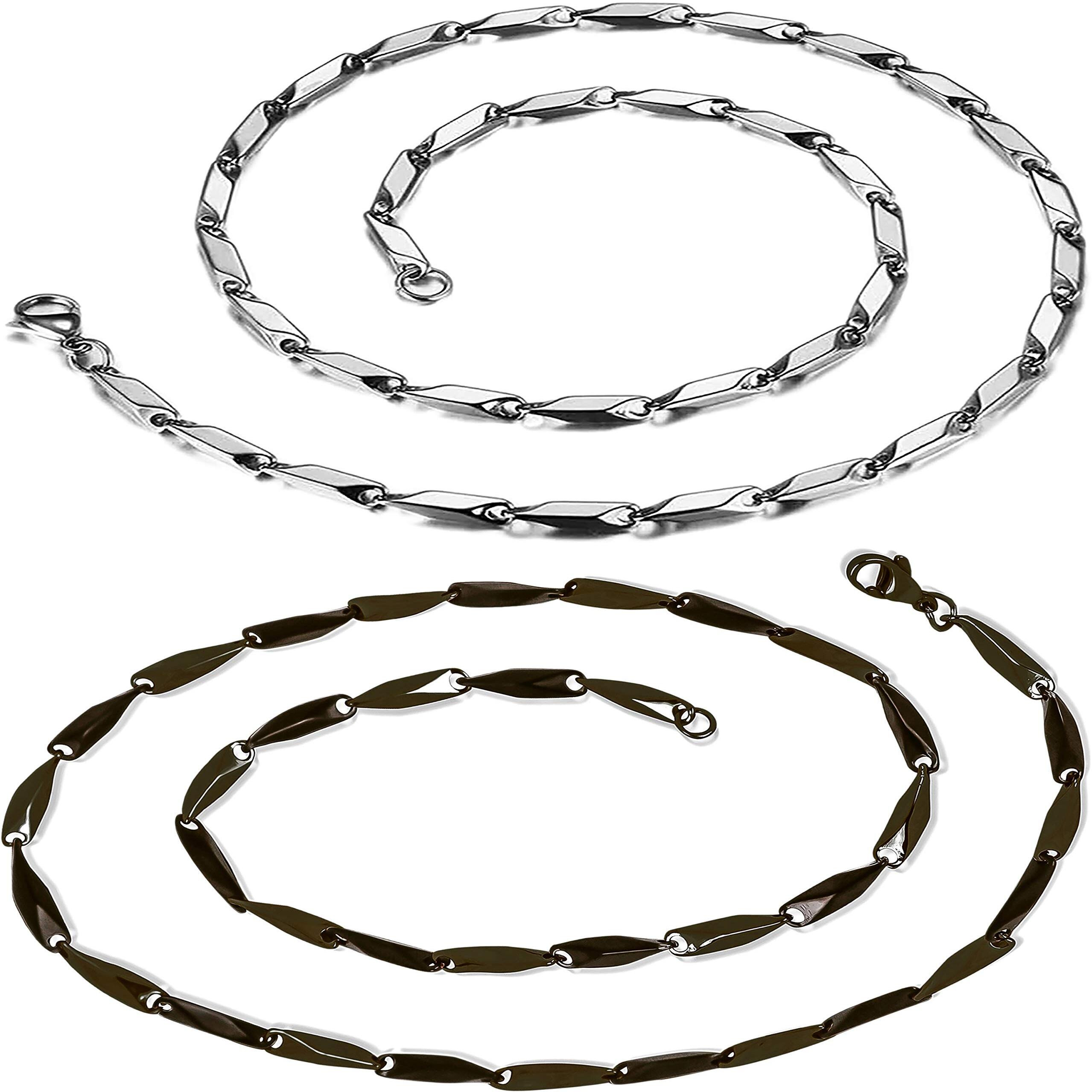 Fashion Frill Mens Jewellery Silver Chain For Men Rise Chain Stainless Steel Necklace Black Silver Chain For Men Boys Love Gifts 24 Inches Combo of 2 Chains