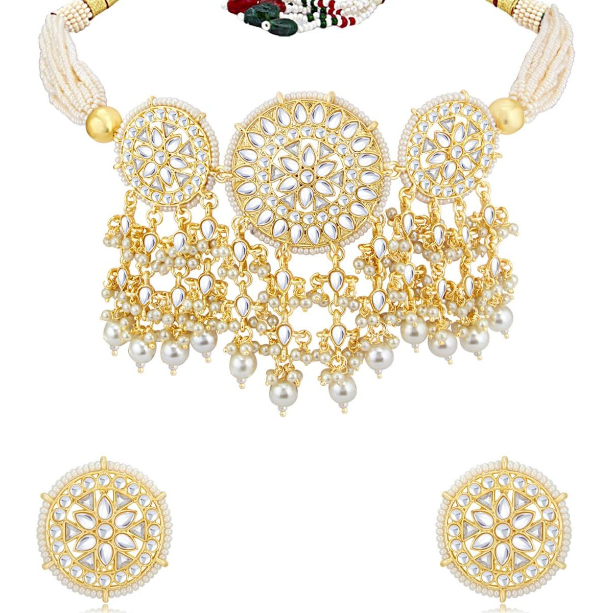 Sukkhi Modern Kundan Gold Plated Pearl Choker Necklace Set For Womens (Skr85684)