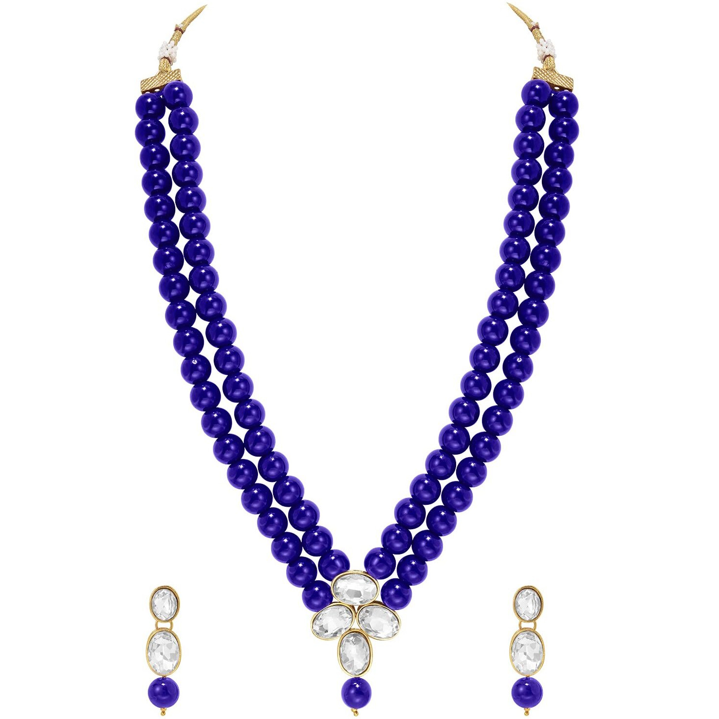 Peora Gold Plated Blue Kundan Long Necklace Earring Indian Traditional Jewellery Set for Women