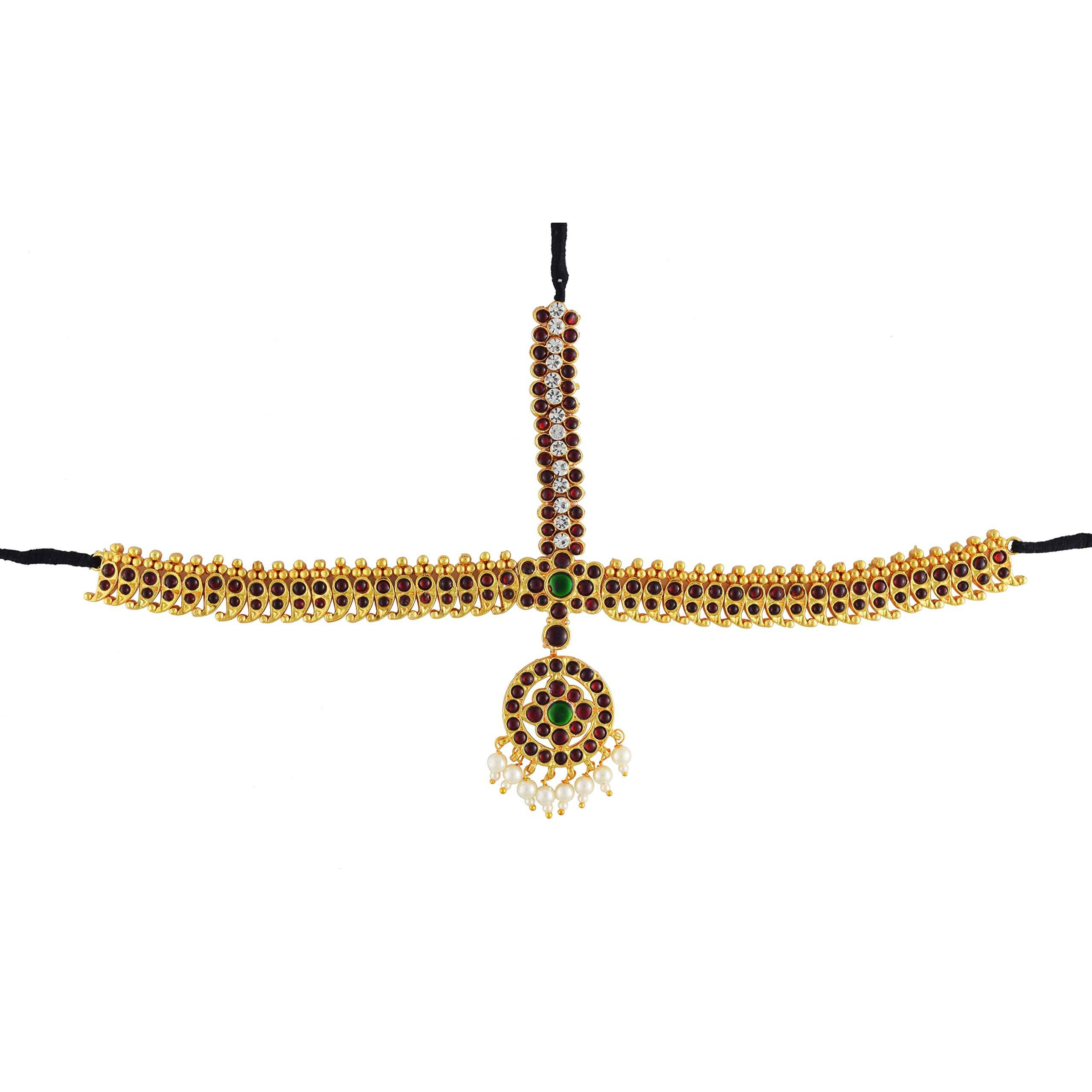 UG PRODUCTS Complete Set Bharatanatyam Jewellery with All The 10 Separate Ornaments Made with Green and Red Quality Kemp Stones(S35)