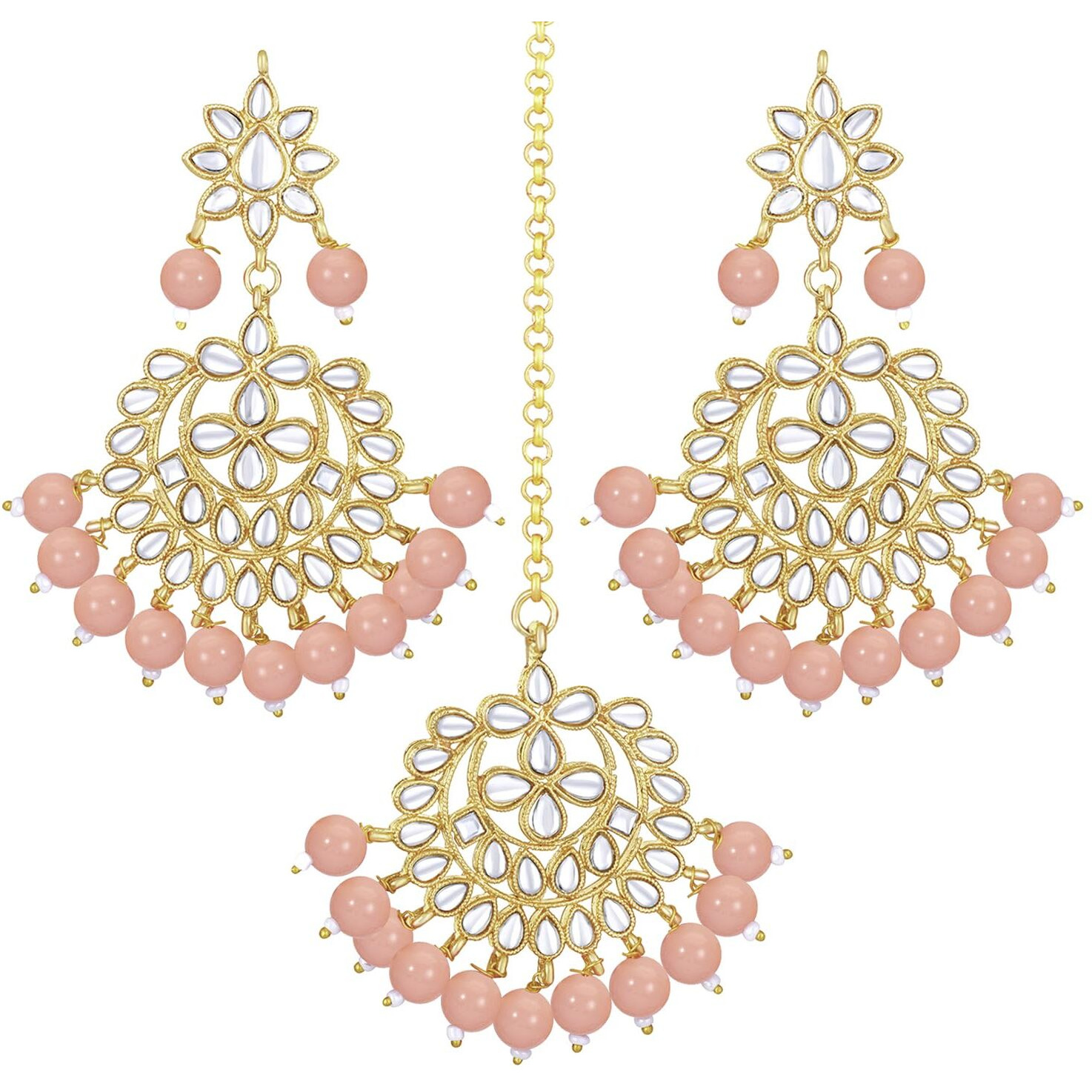 Peora Gold Plated Kundan Faux Pearl Ch&bali Earring Maang Tikka Set Indian Traditional Jewellery For Womens & Girls