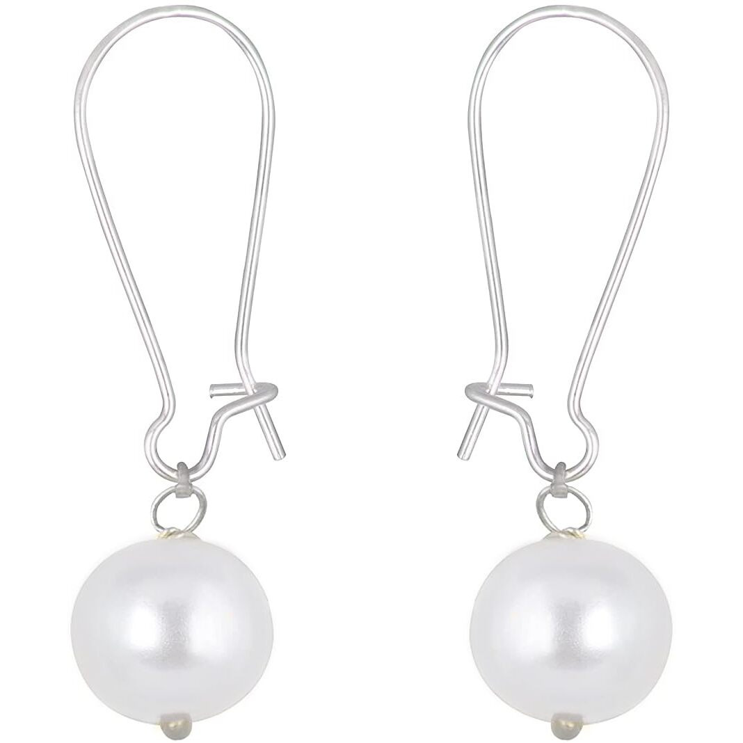 JFL - Jewellery for Less Classic Stylish Trendy Silver Plated Designer Japanese Pearl Pendant Set with Drop Earrings and Chain for Women & Girls.,Valentine