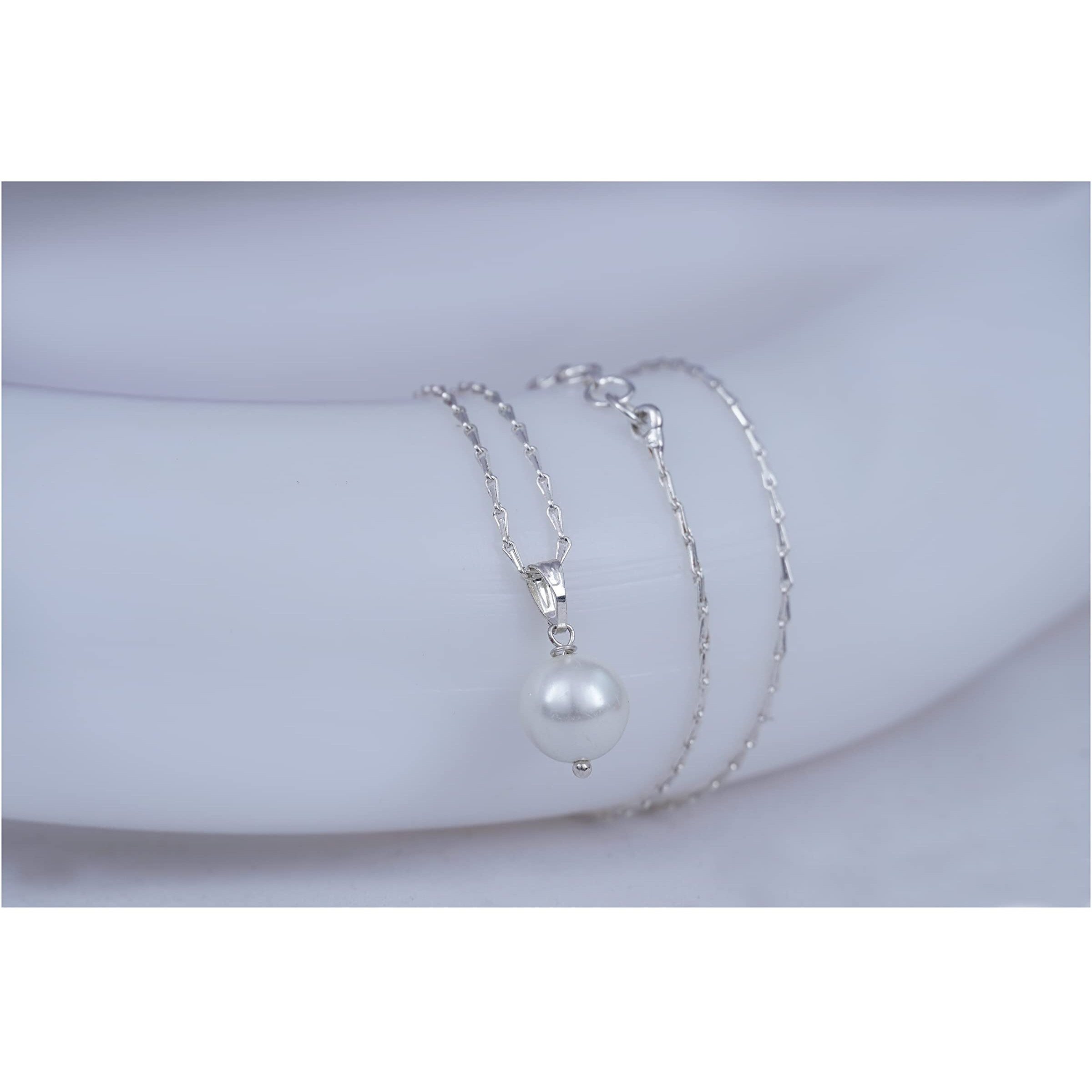 JFL-Jewellery for Less Classic Stylish Trendy Silver Plated Designer Japanese Pearl Pendant Set with Drop Earrings and Chain for Women & Girls.