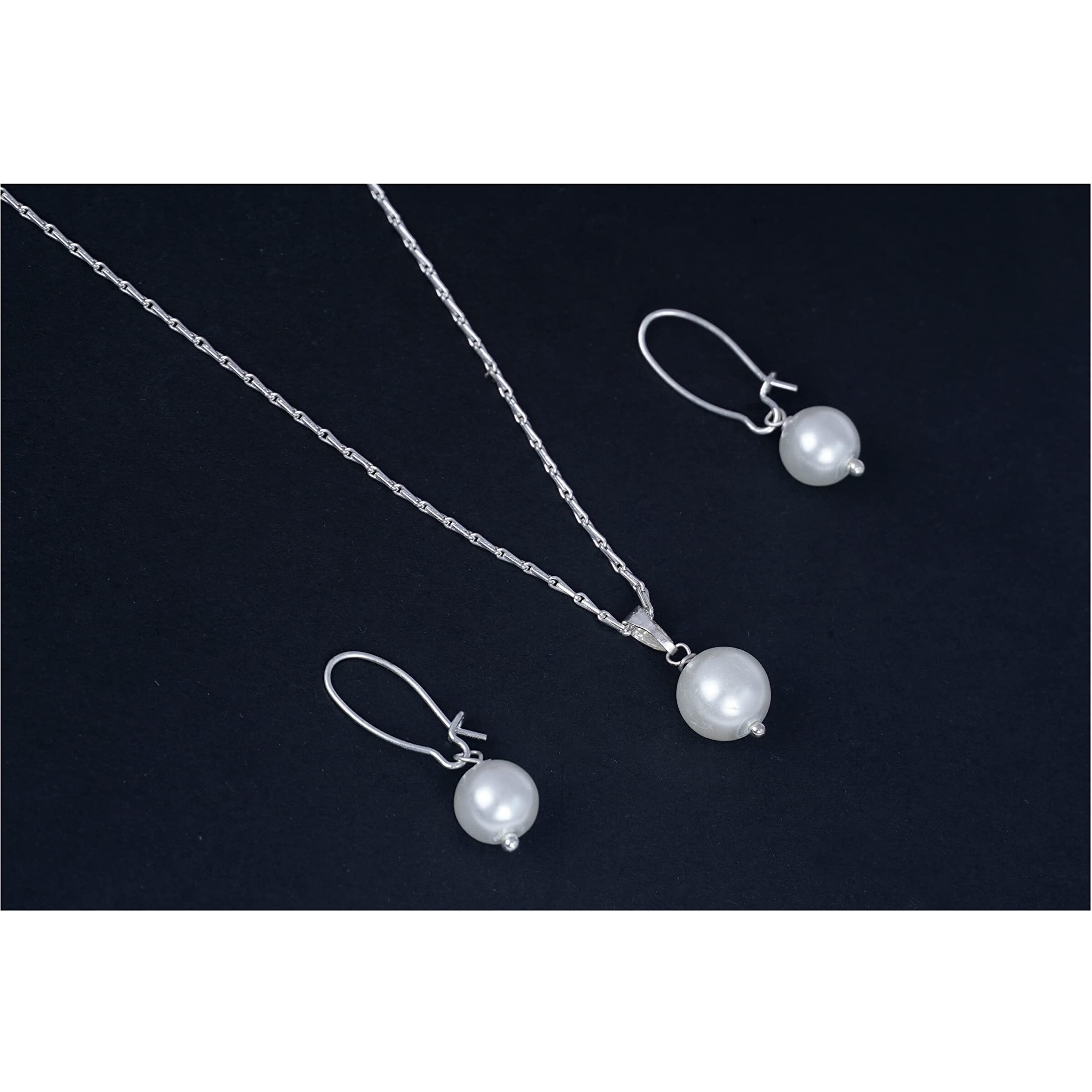 JFL-Jewellery for Less Classic Stylish Trendy Silver Plated Designer Japanese Pearl Pendant Set with Drop Earrings and Chain for Women & Girls.