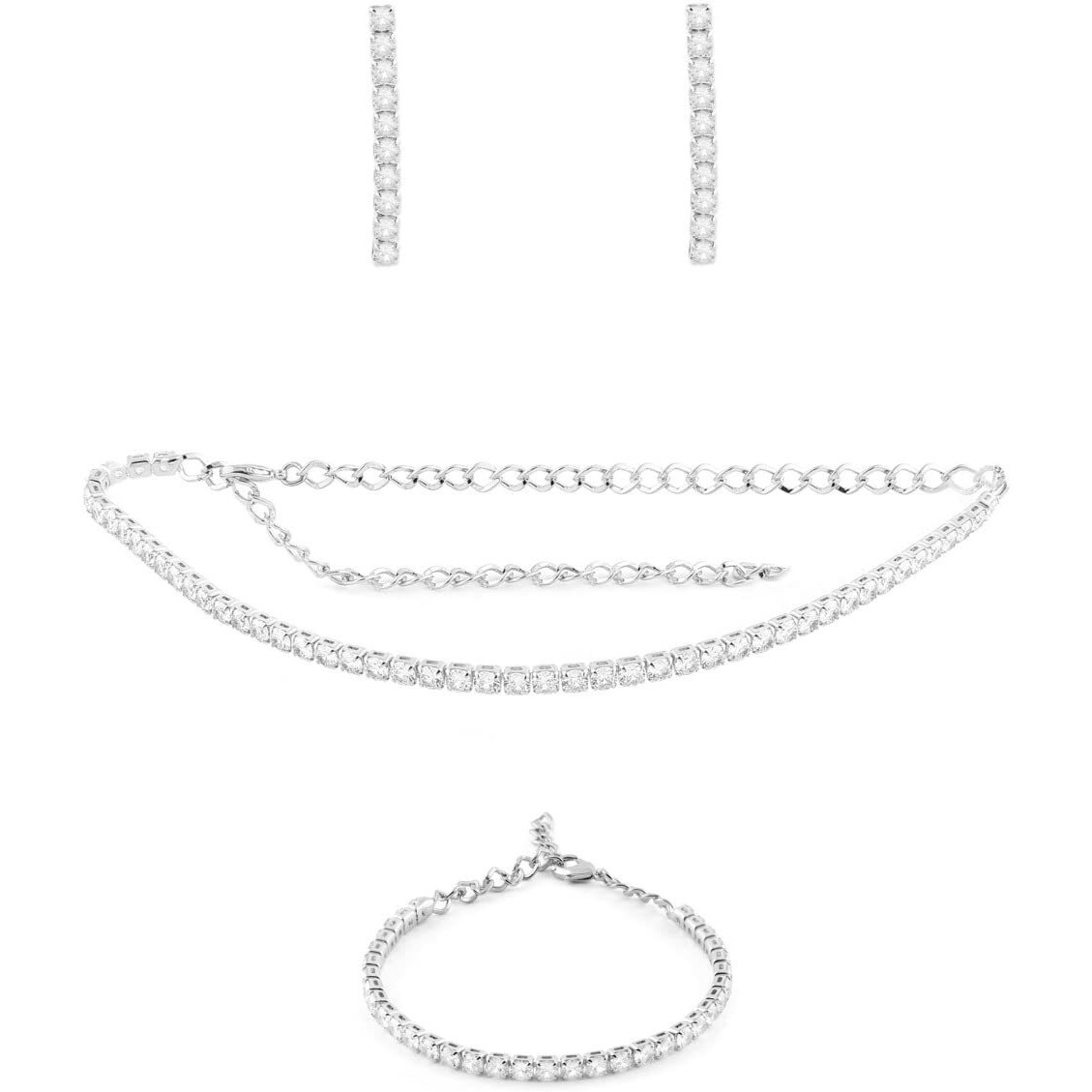 ZAVERI PEARLS Silver Tone Dazzling Cubic Zirconia Necklace Earring & Bracelet Set For Women-ZPFK12582