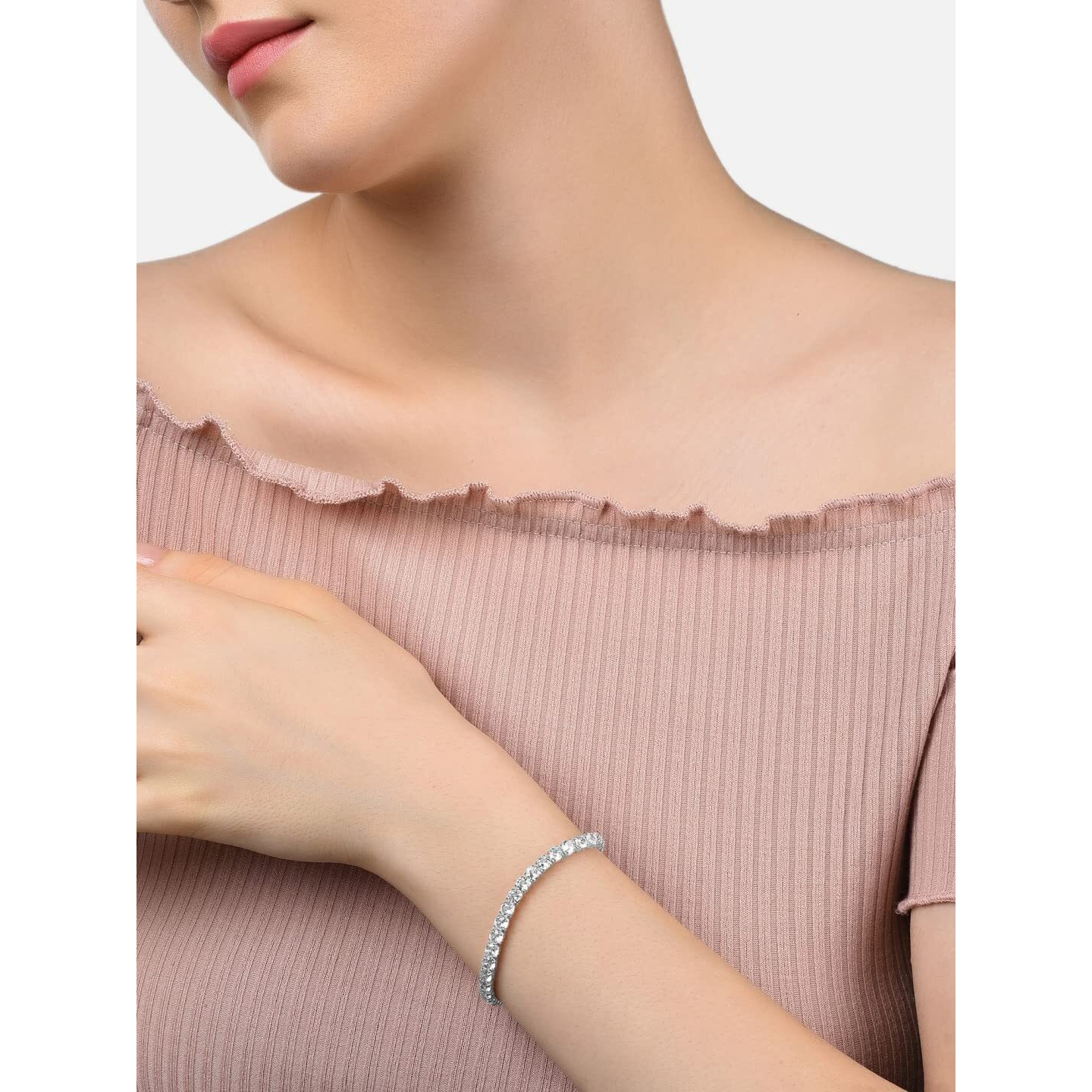 ZAVERI PEARLS Silver Tone Dazzling Cubic Zirconia Necklace Earring & Bracelet Set For Women-ZPFK12582