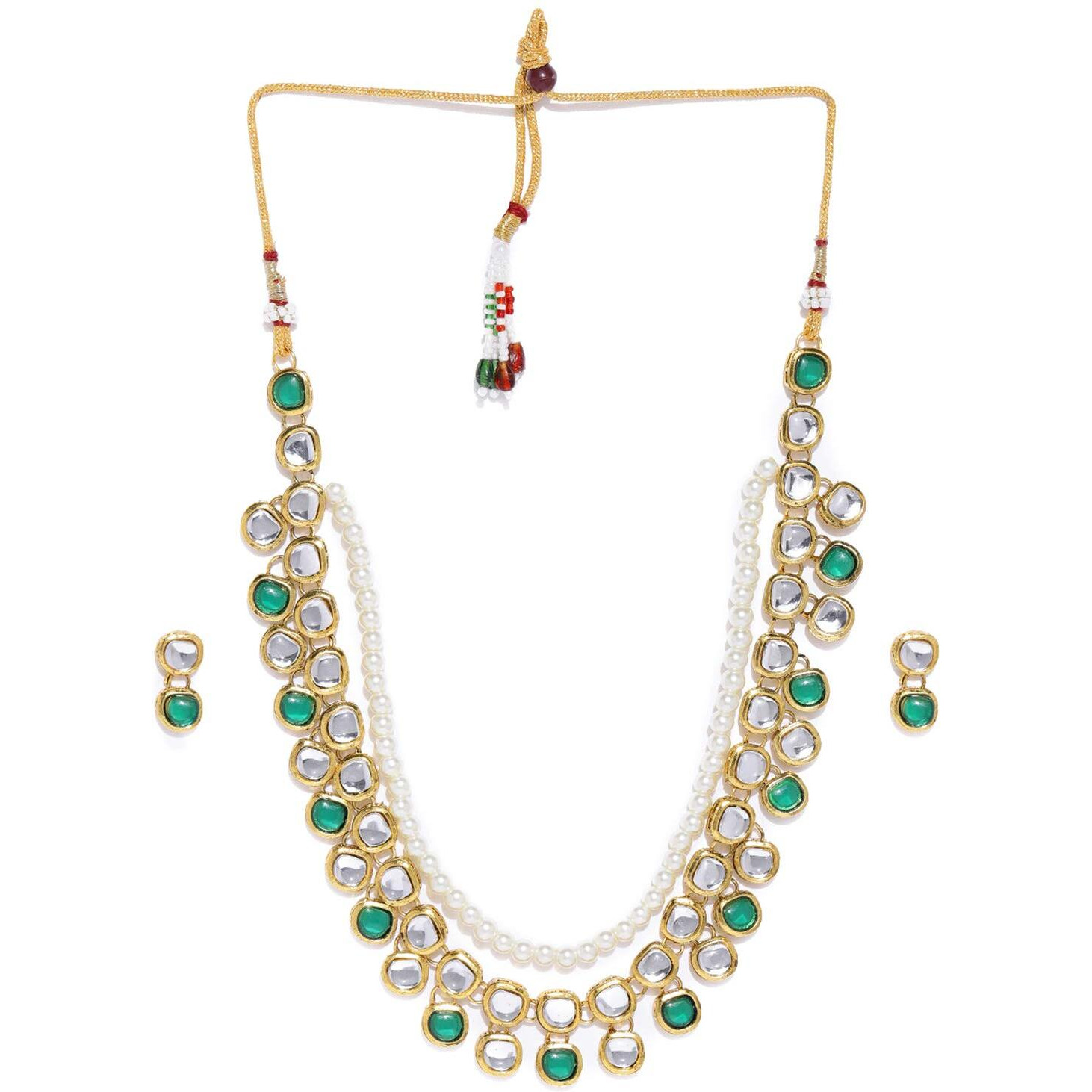 ZAVERI PEARLS Gold Tone Traditional Kundan & Pearls Necklace Set For Women-ZPFK8591