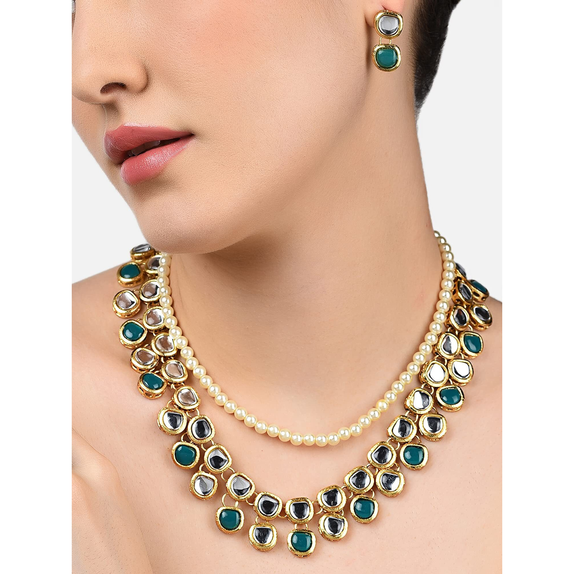 ZAVERI PEARLS Gold Tone Traditional Kundan & Pearls Necklace Set For Women-ZPFK8591