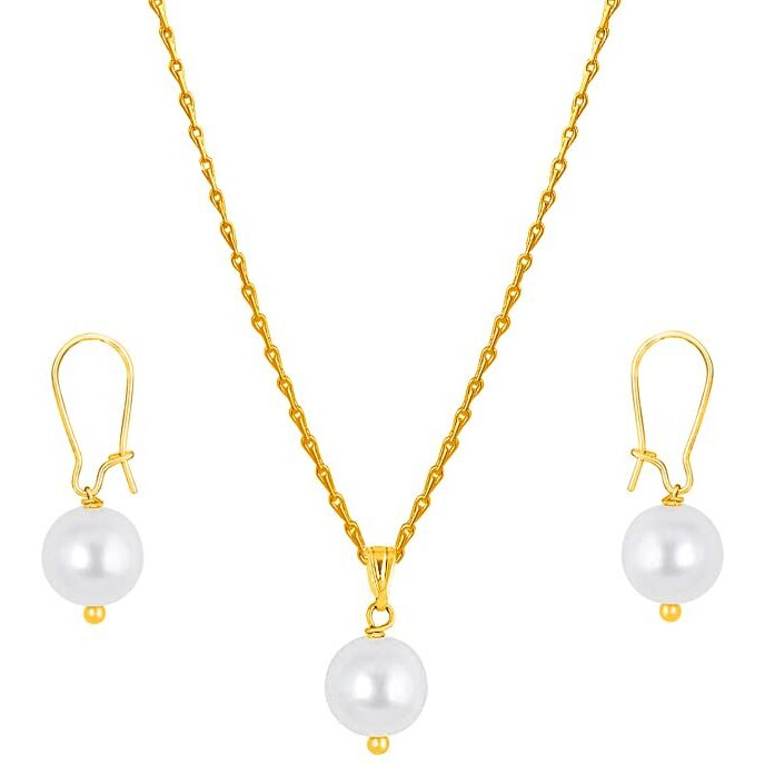 JFL - Jewellery for Less Stylish Gold Plated Design Japanese Pearl Pendant Set for Women & Girls,Valentine