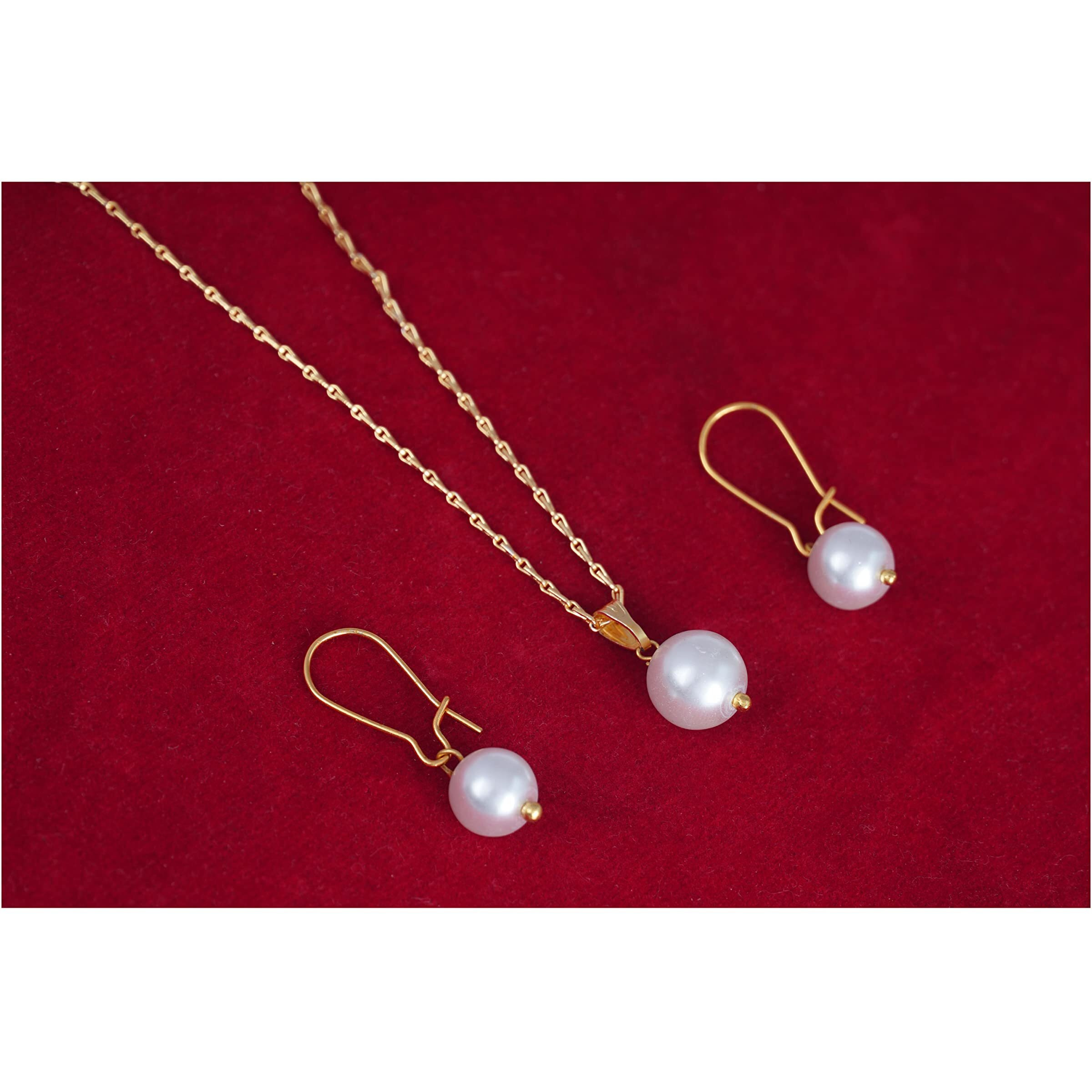 JFL - Jewellery for Less Stylish Gold Plated Design Japanese Pearl Pendant Set for Women & Girls,Valentine