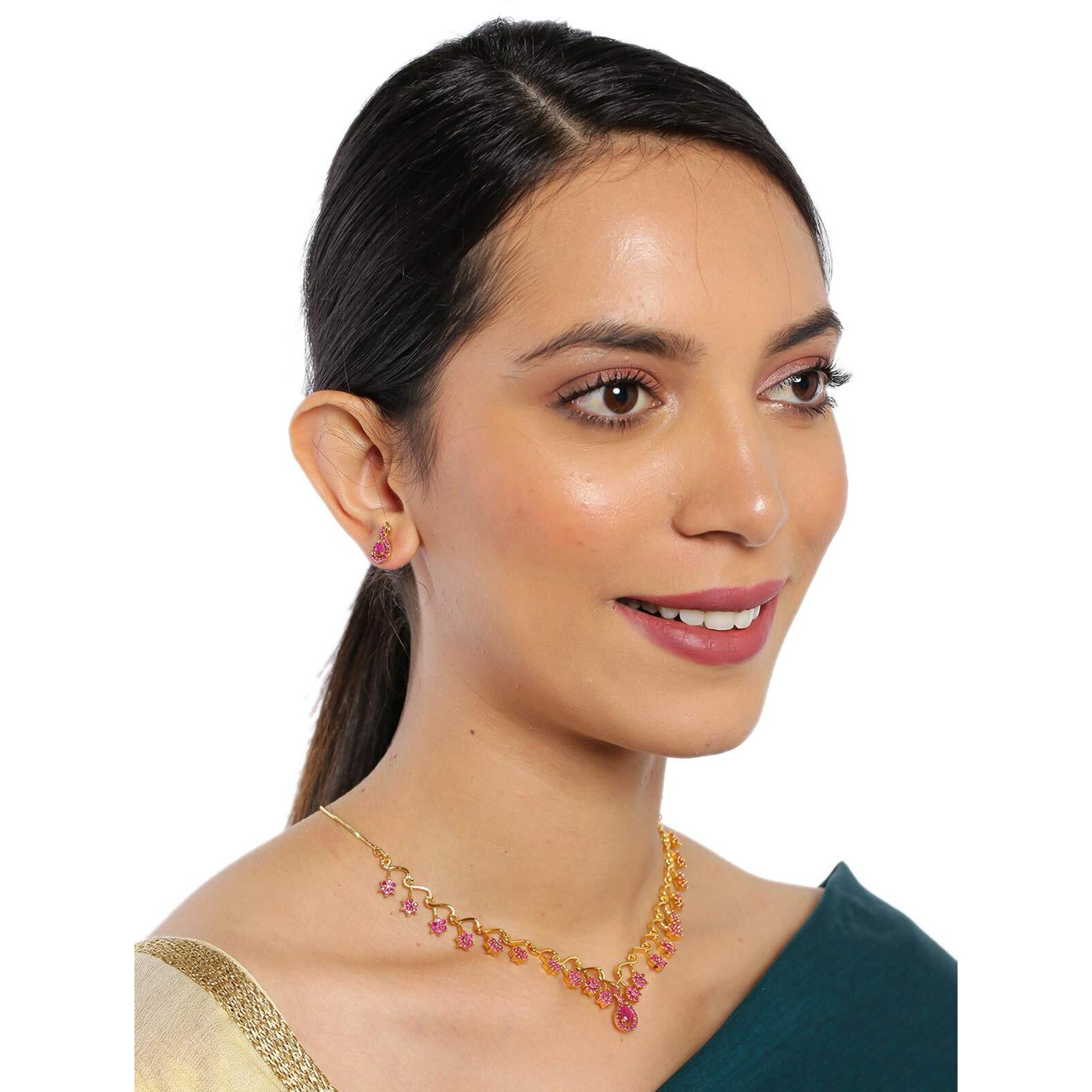 ZAVERI PEARLS Ruby Color Stones Studded Necklace Set For Women-ZPFK8980