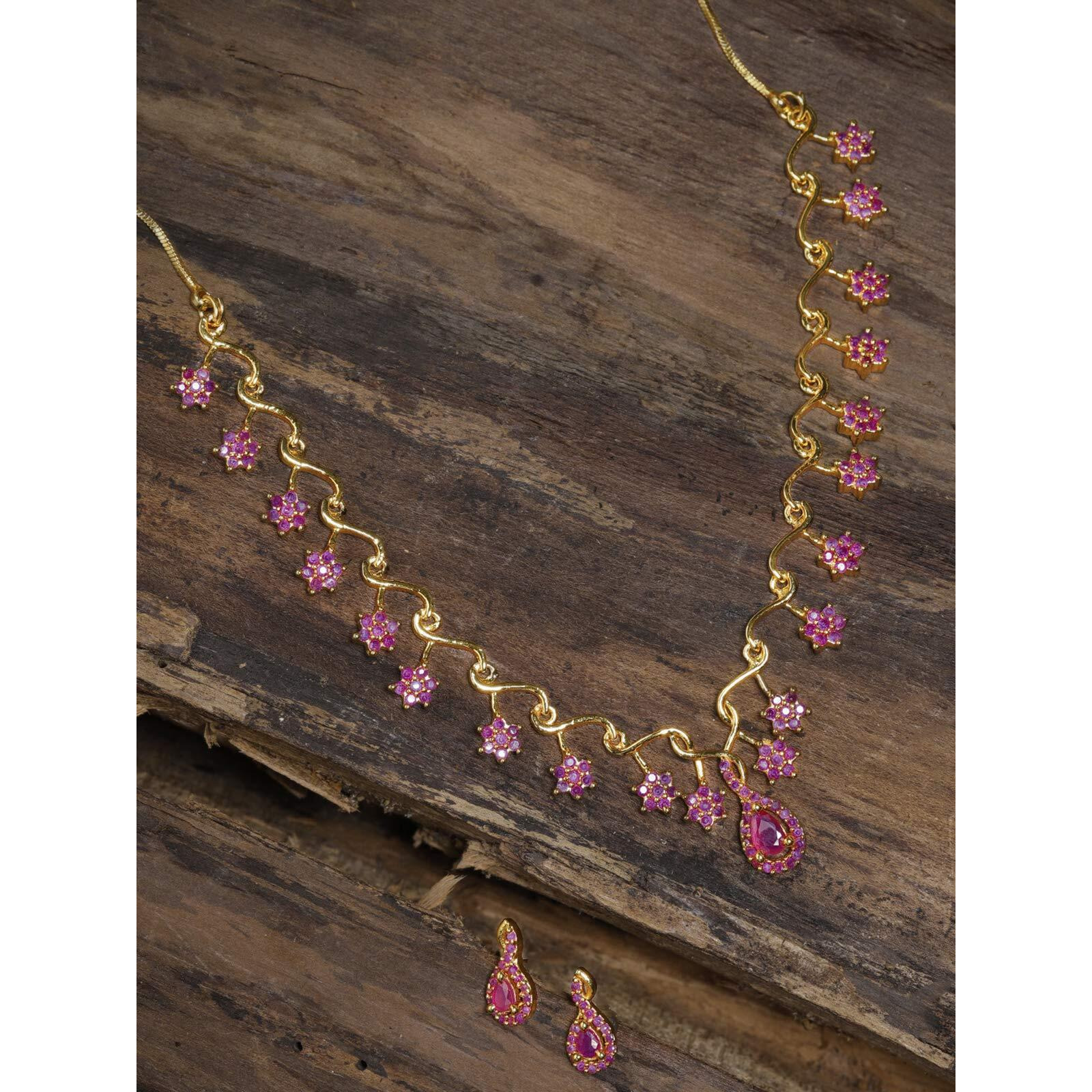 ZAVERI PEARLS Ruby Color Stones Studded Necklace Set For Women-ZPFK8980