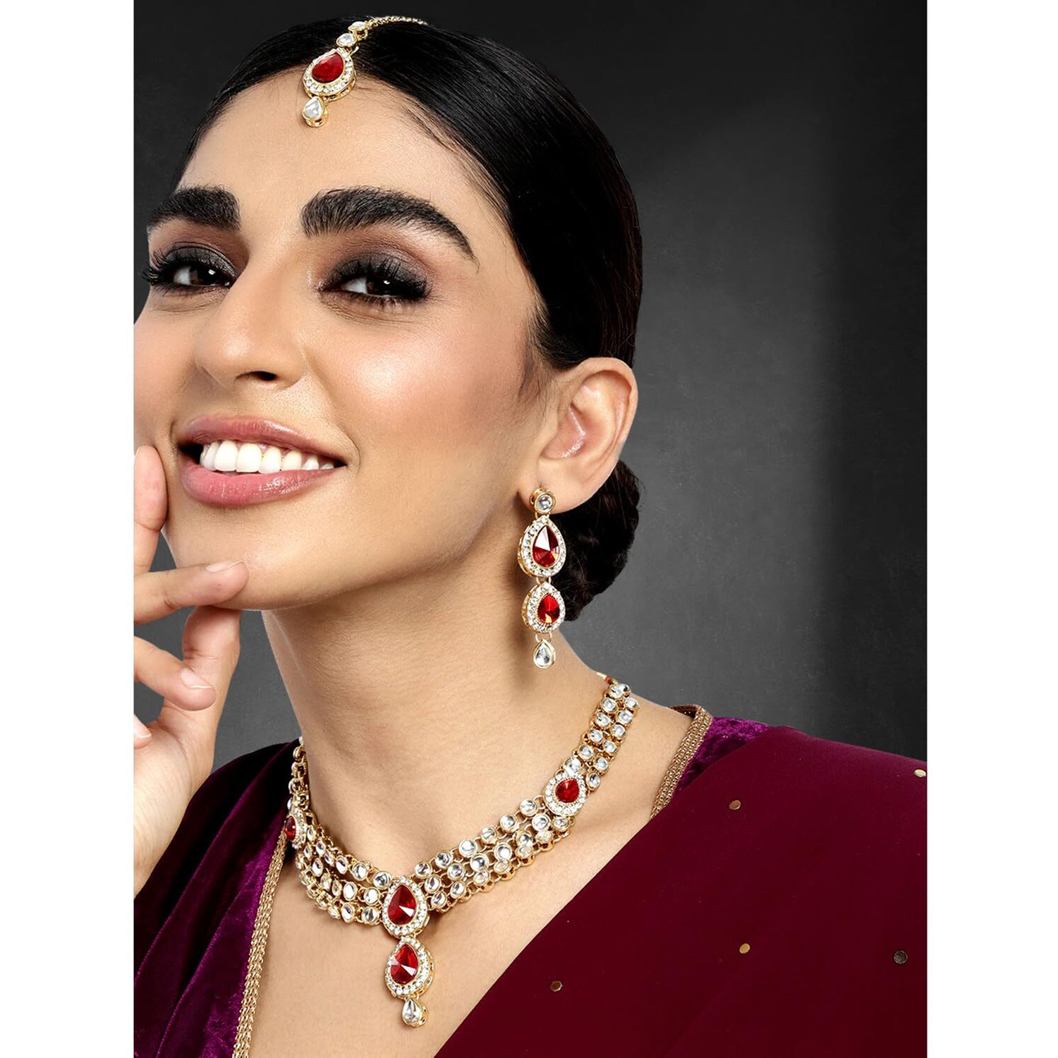 Peora Gold Plated Traditional Kundan Long Necklace Jewellery Set with Earring Maang Tikka for Women Girls