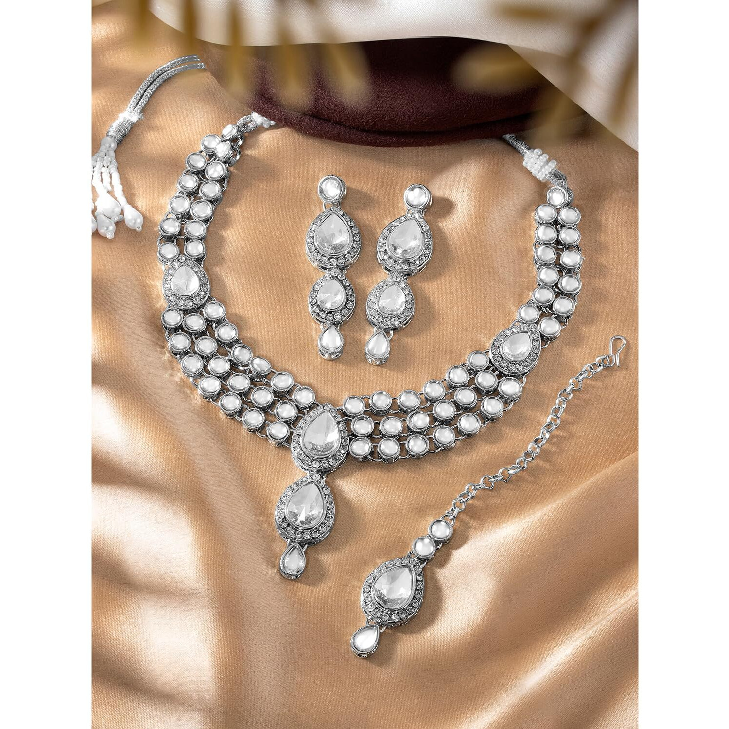 Peora Gold Plated Traditional Kundan Long Necklace Jewellery Set with Earring Maang Tikka for Women Girls
