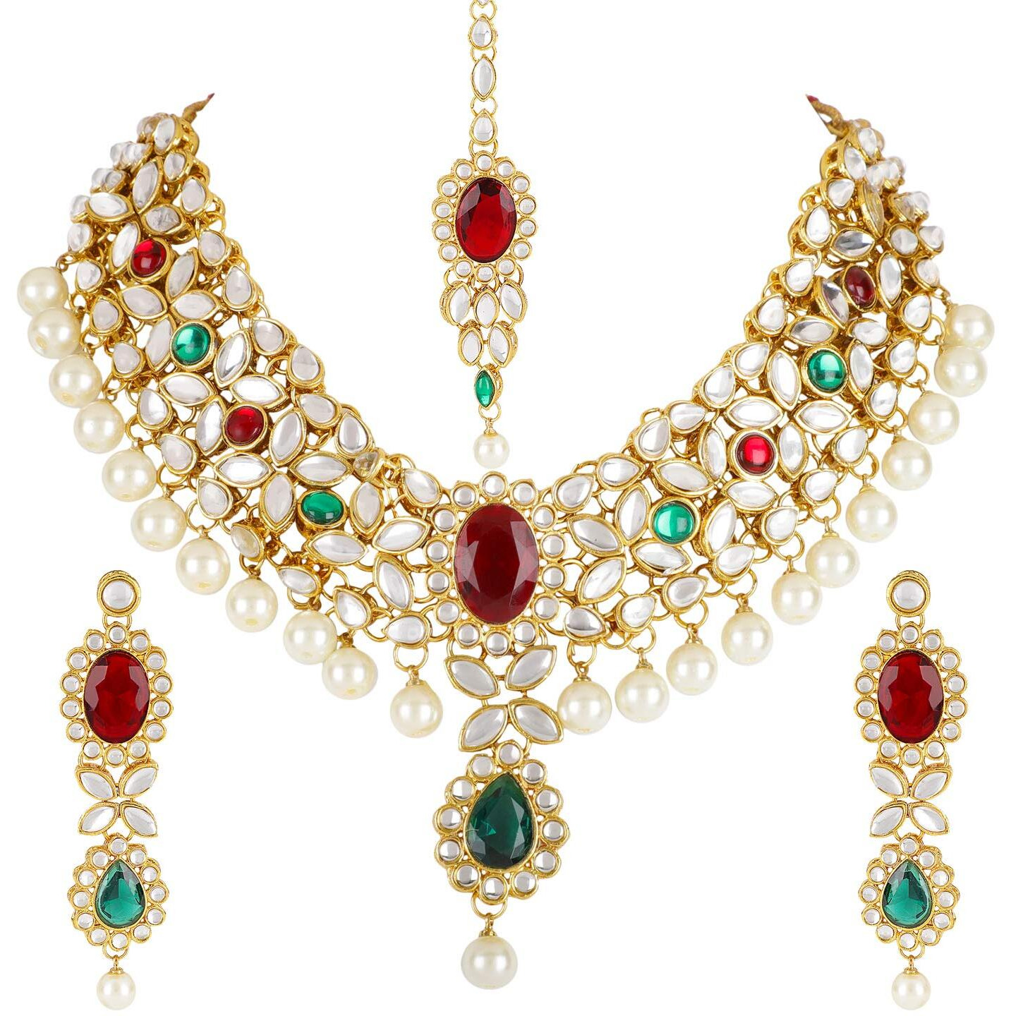 Shining Diva Kundan Pearls Choker Traditional Jewellery Set/Necklace Set with Maang Tikka and Earrings for Women/Girls (rrsd6785s)
