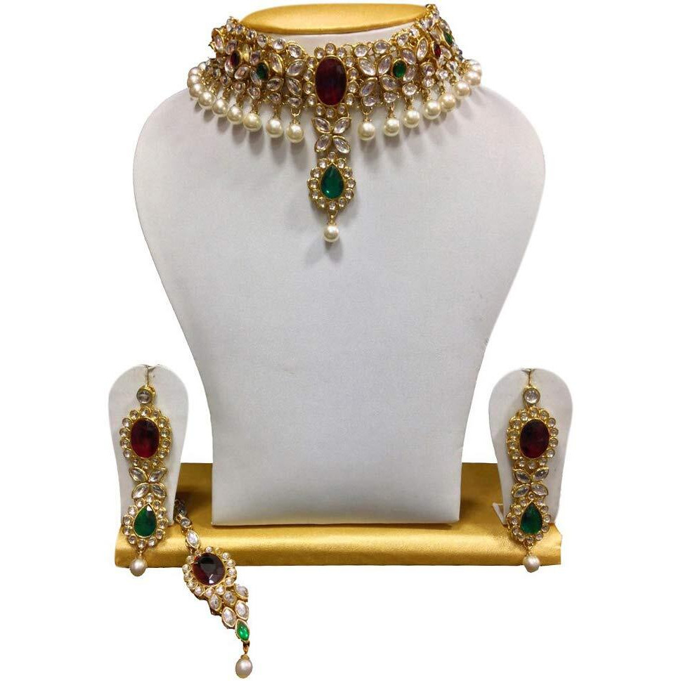 Shining Diva Kundan Pearls Choker Traditional Jewellery Set/Necklace Set with Maang Tikka and Earrings for Women/Girls (rrsd6785s)