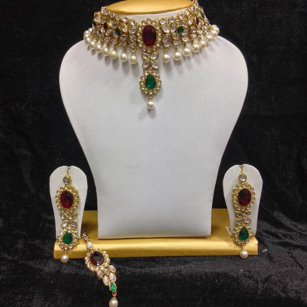 Shining Diva Kundan Pearls Choker Traditional Jewellery Set/Necklace Set with Maang Tikka and Earrings for Women/Girls (rrsd6785s)