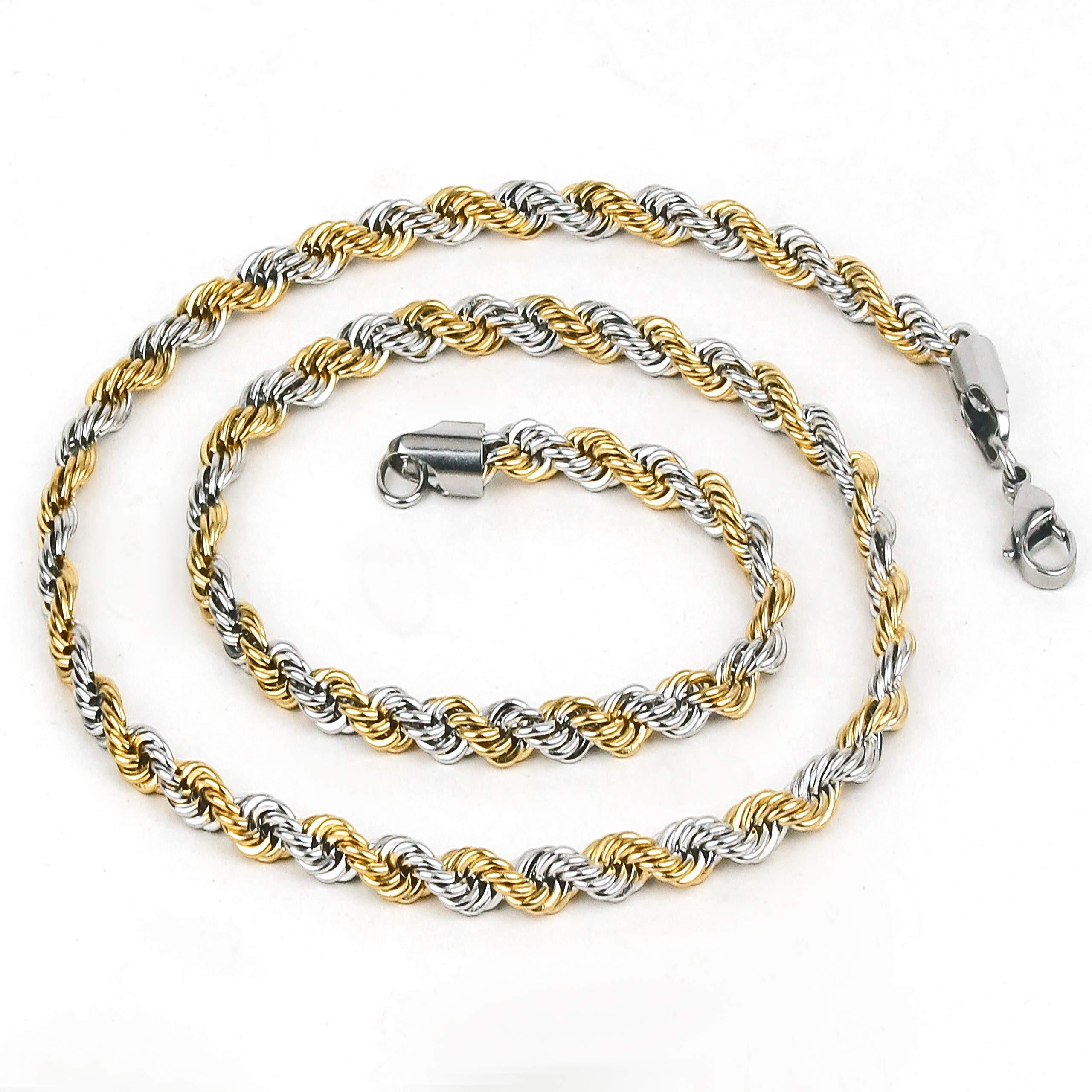 Fashion Frill Stainless Steel Chain Classic Rope Design Gold & Silver Plated Chain For Men & Women Jewelry Gift