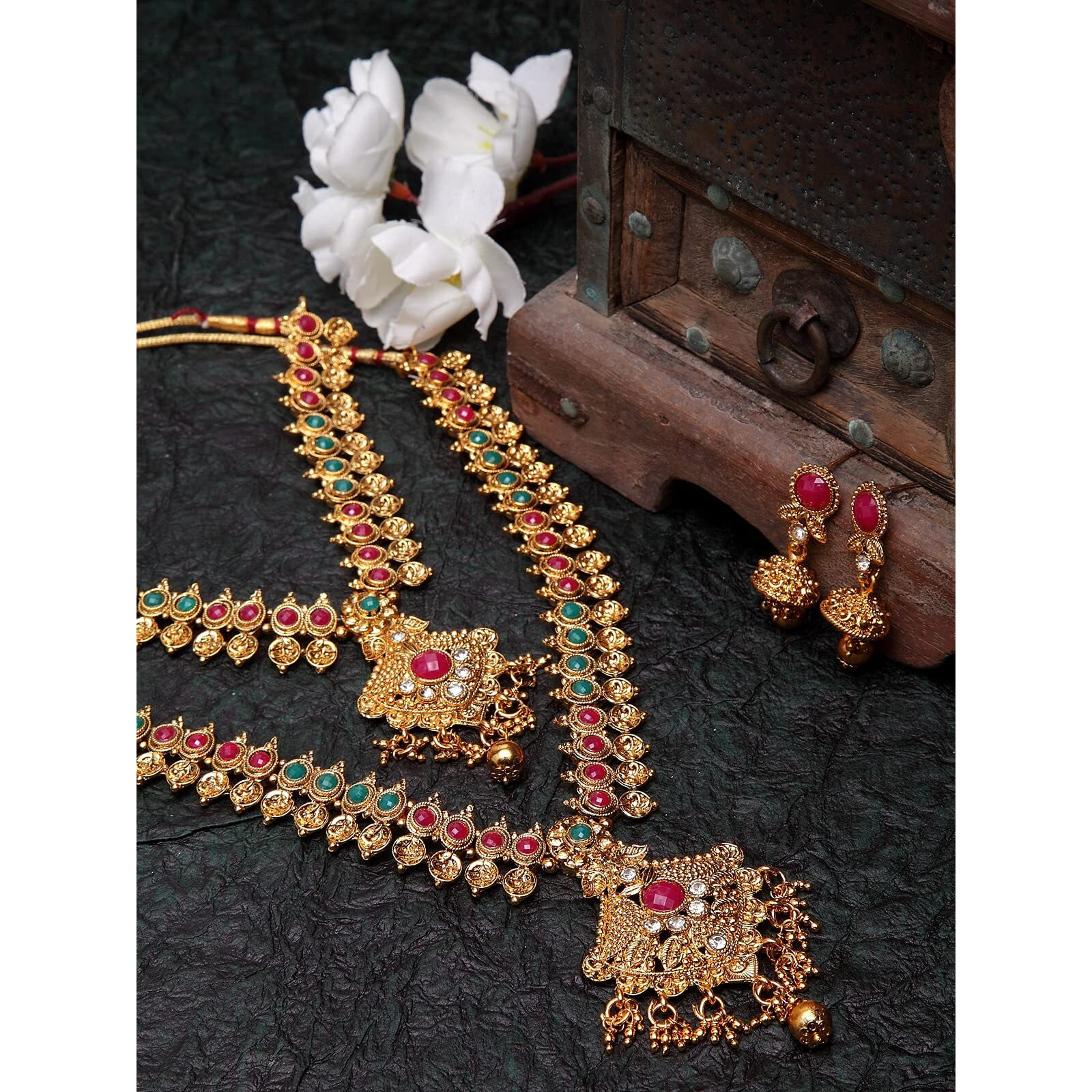 Shining Diva Fashion Latest Combo Design Necklace Set for Women Wedding Traditional Gold Plated Jewellery Set for Women (10371s)