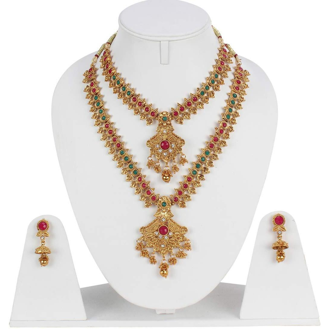Shining Diva Fashion Latest Combo Design Necklace Set for Women Wedding Traditional Gold Plated Jewellery Set for Women (10371s)