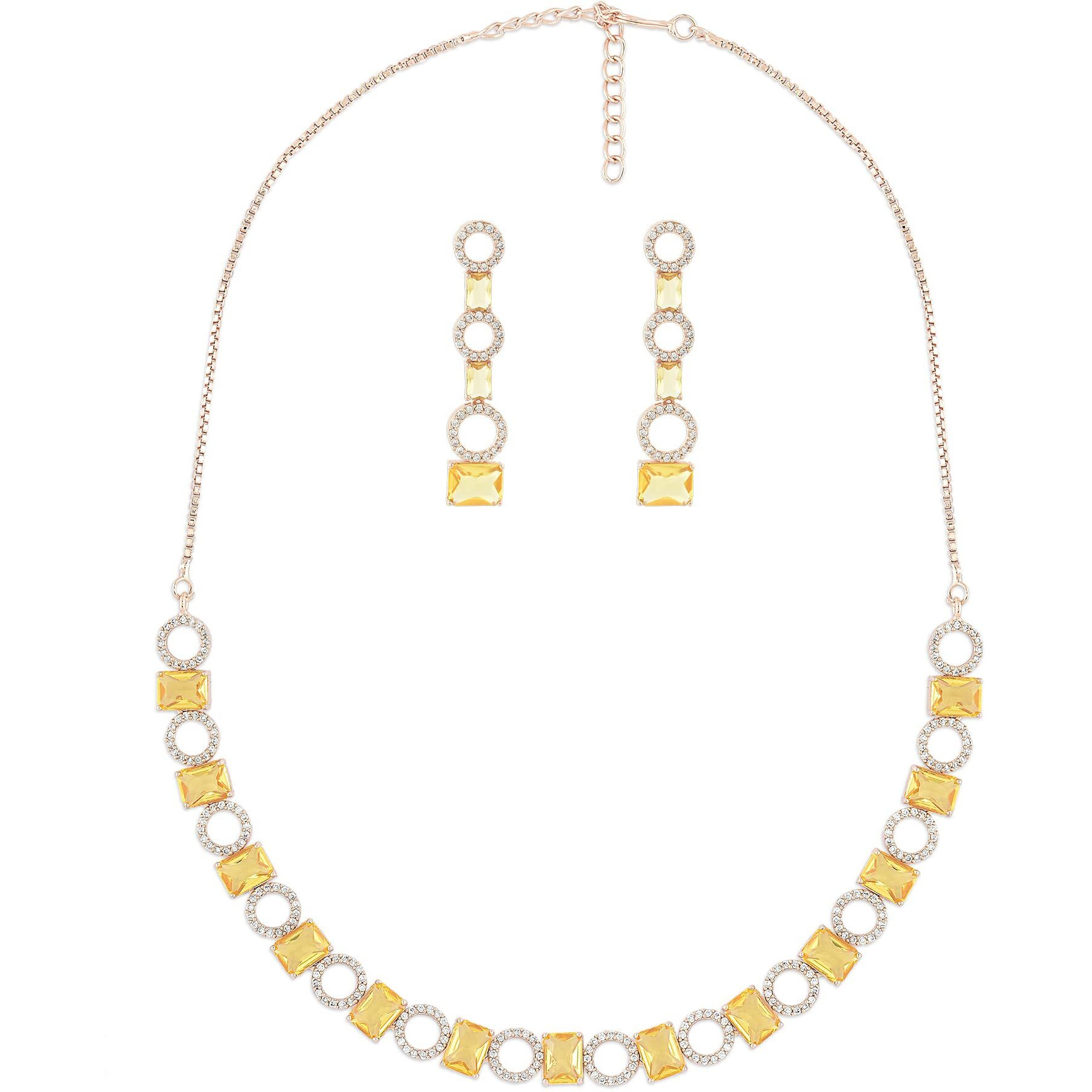 ZAVERI PEARLS Yellow Stones Dazzling Cubic Zirconia Contemporary Necklace & Earring Set For Women-ZPFK15570